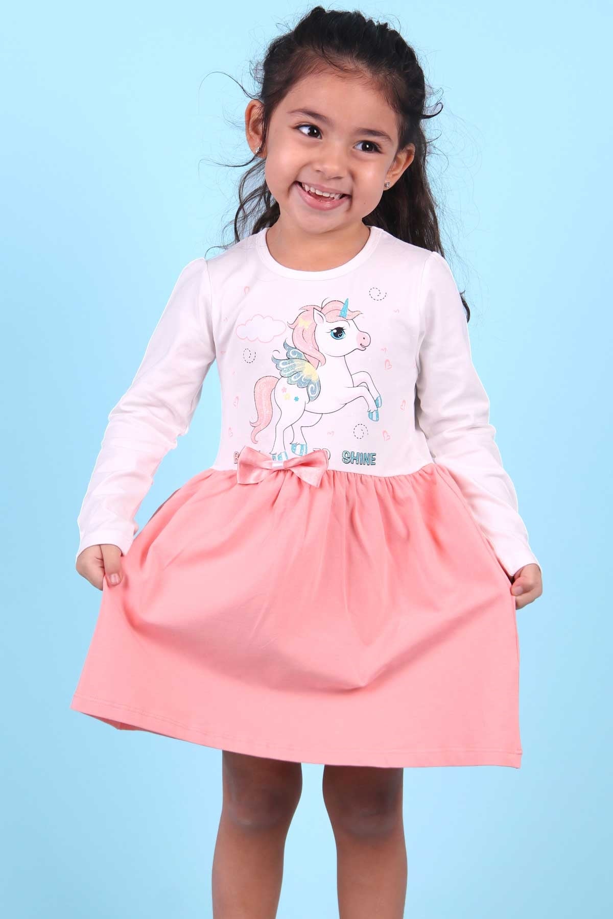 Breeze Kız Çocuk Uzun Kollu Elbise Unicorn Ekru (2-5 Yaş)