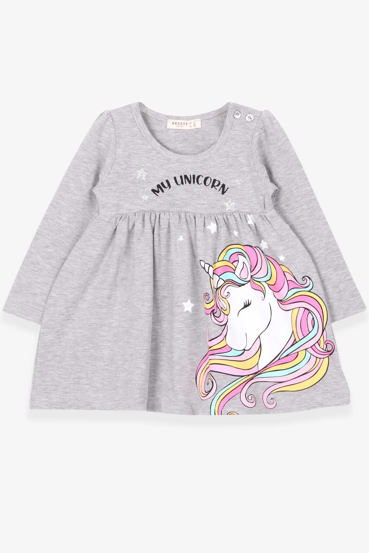 Breeze Kız Çocuk Uzun Kollu Elbise Unicorn Gri Melanj (2-6 Yaş)(2-6 Yaş)