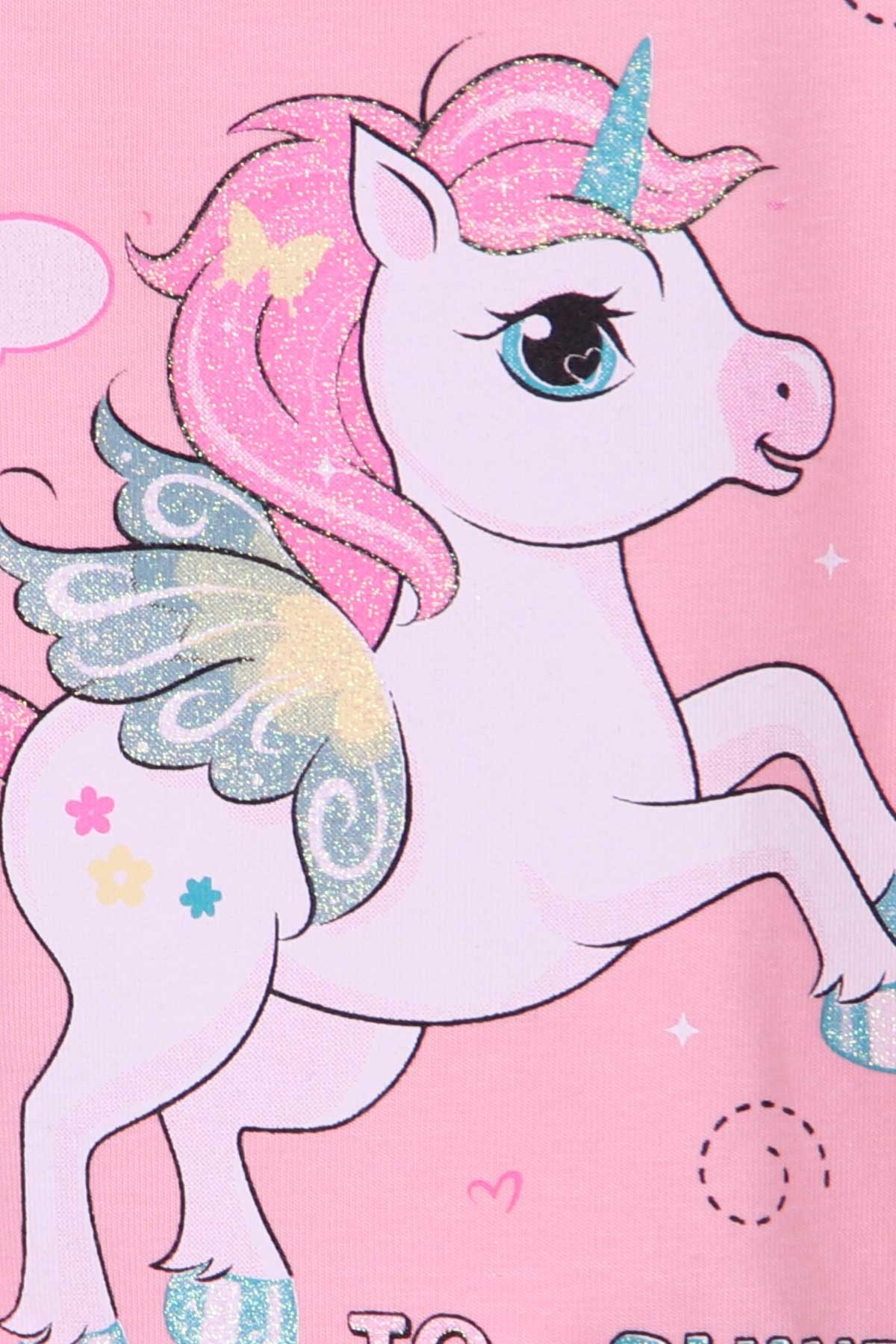Breeze Kız Çocuk Uzun Kollu Elbise Unicorn Pudra (2-6 Yaş)