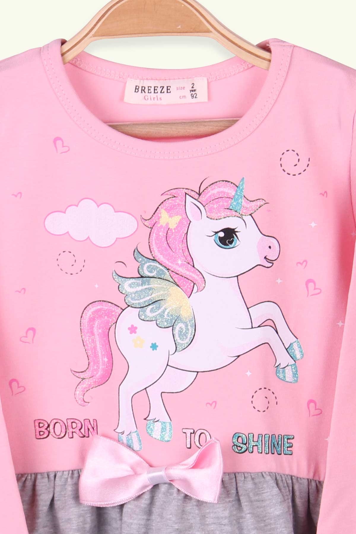 Breeze Kız Çocuk Uzun Kollu Elbise Unicorn Pudra (2-6 Yaş)