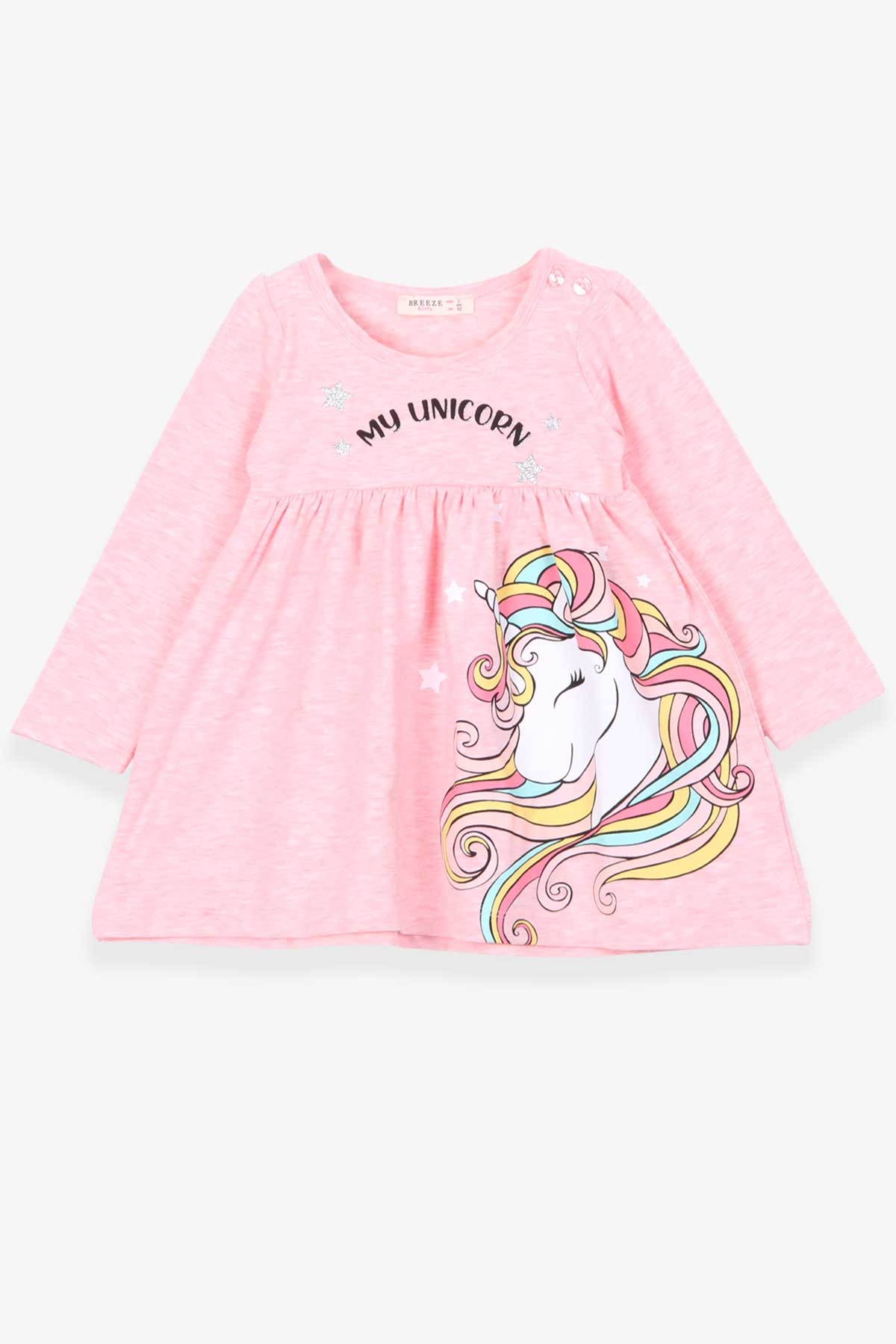 Breeze Kız Çocuk Uzun Kollu Elbise Unicorn Somon Melanj (2-6 Yaş)