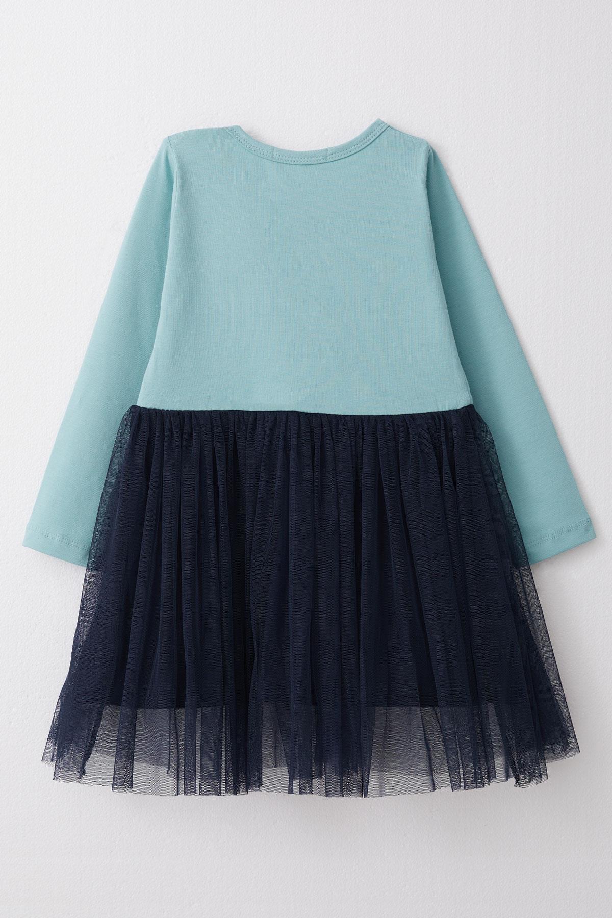 Breeze Kız Çocuk Uzun Kollu Elbise Yazı Baskılı Kalpli Su Yeşili (1.5-5 Yaş)