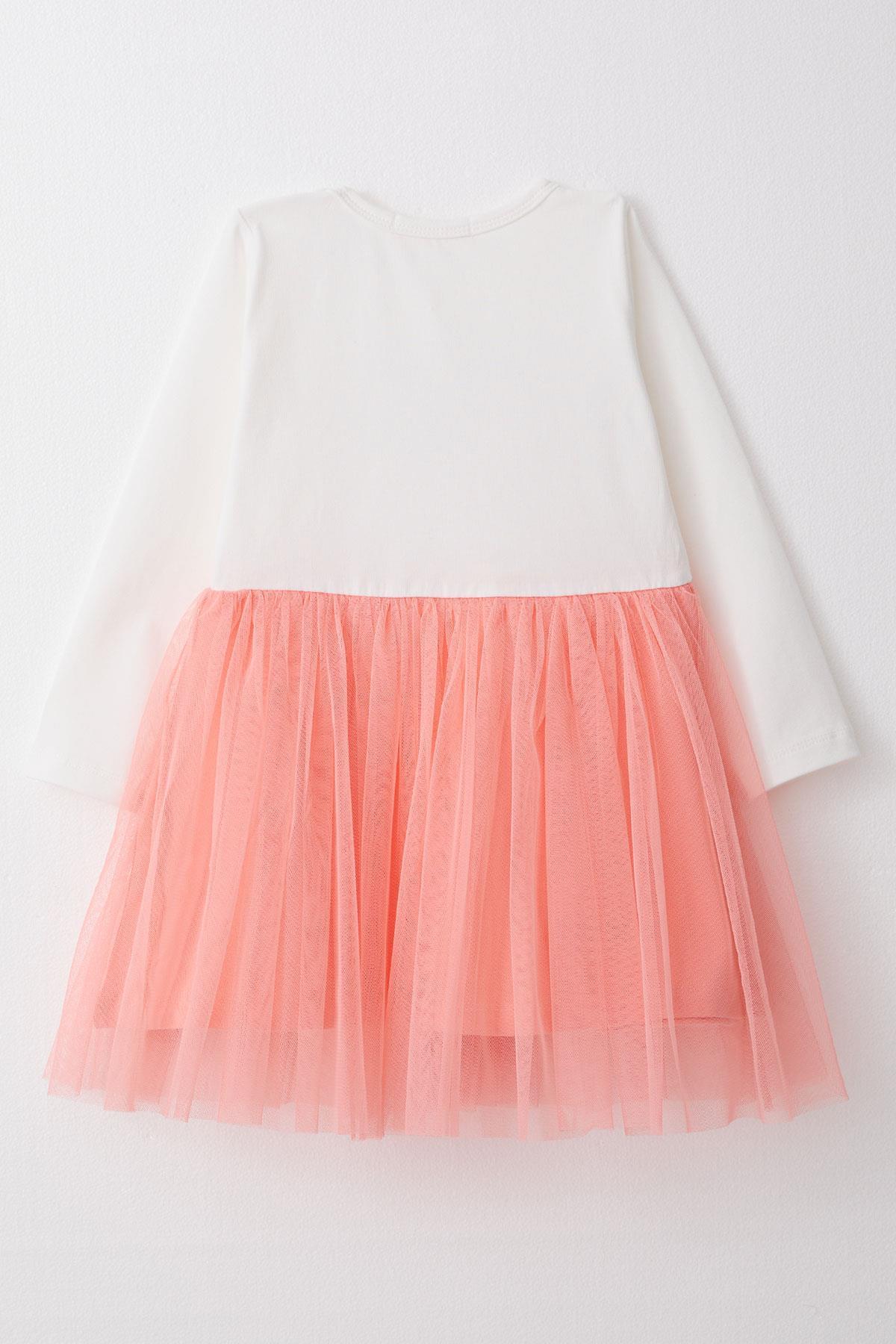 Breeze Kız Çocuk Uzun Kollu Elbise Yazı Baskılı Kalpli Ekru (1.5-5 Yaş)