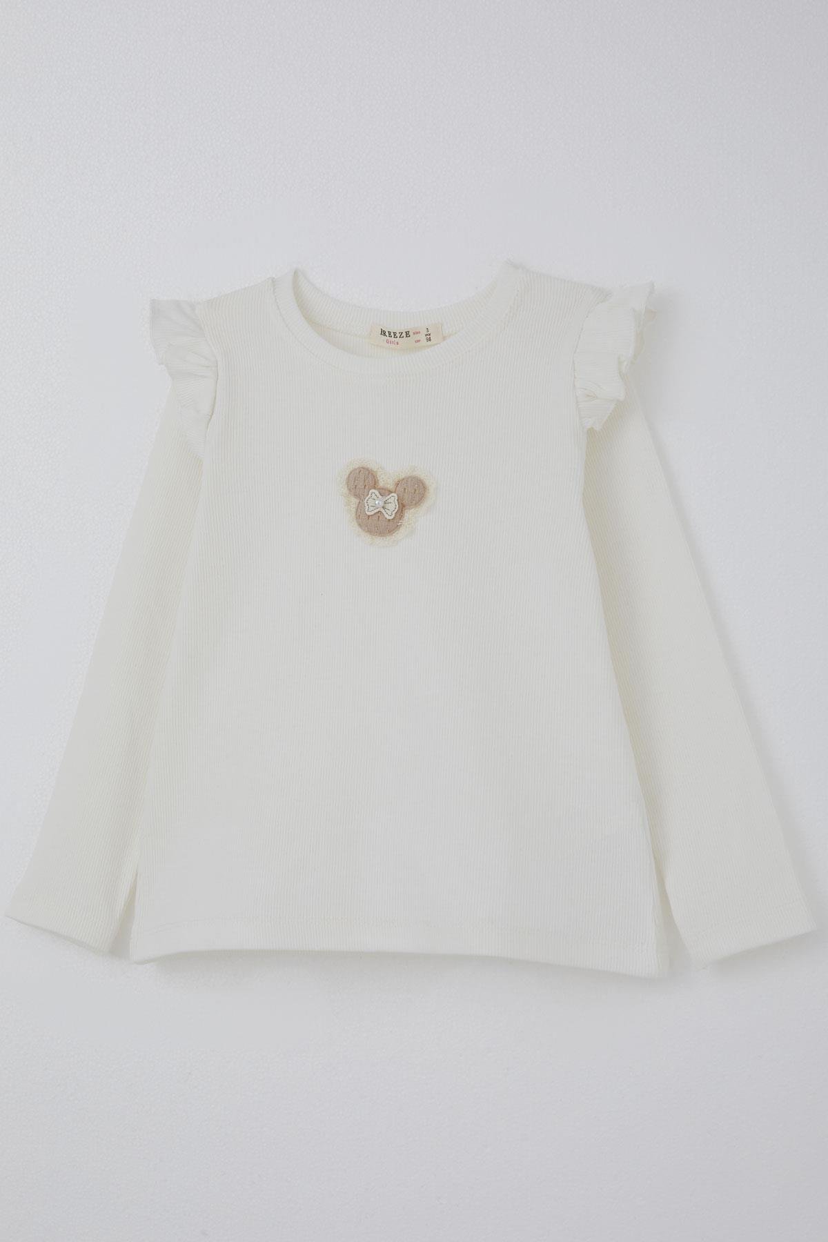 Breeze Kız Çocuk Uzun Kollu Tişört Arma Detaylı Ekru (2-6 Yaş)