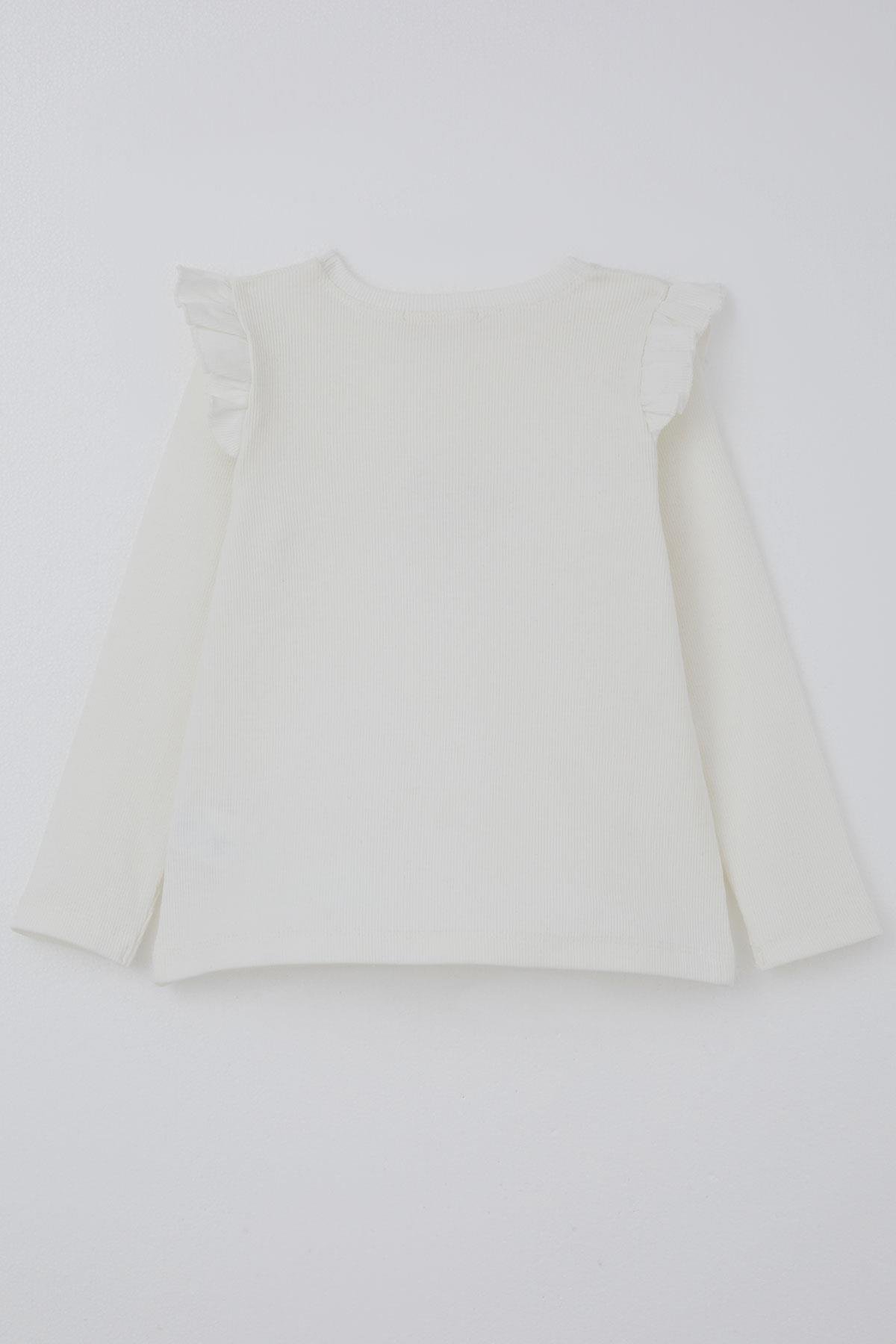 Breeze Kız Çocuk Uzun Kollu Tişört Arma Detaylı Ekru (2-6 Yaş)