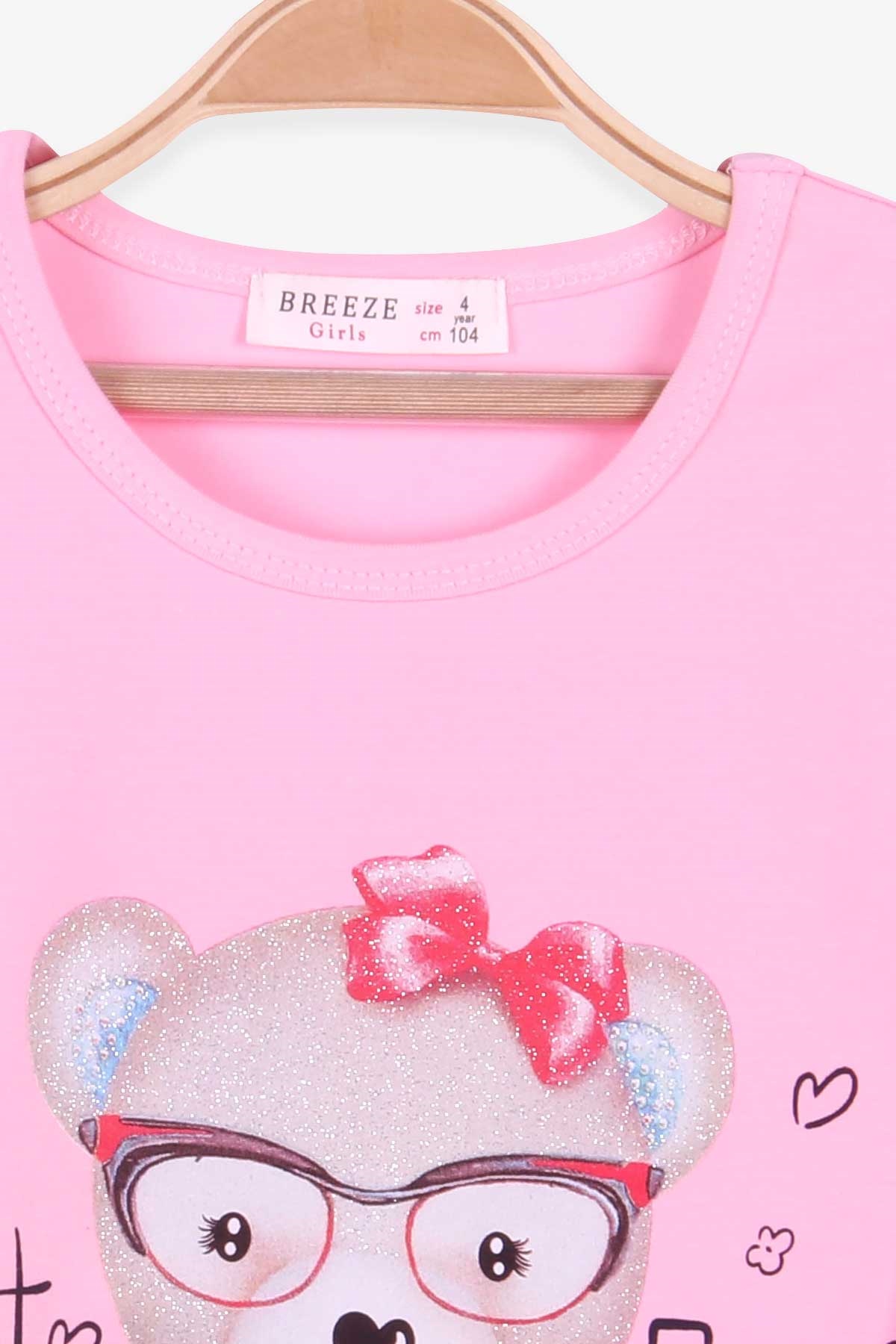 Breeze Kız Çocuk Uzun Kollu Tişört Ayıcıklı Pudra (4-8 Yaş)