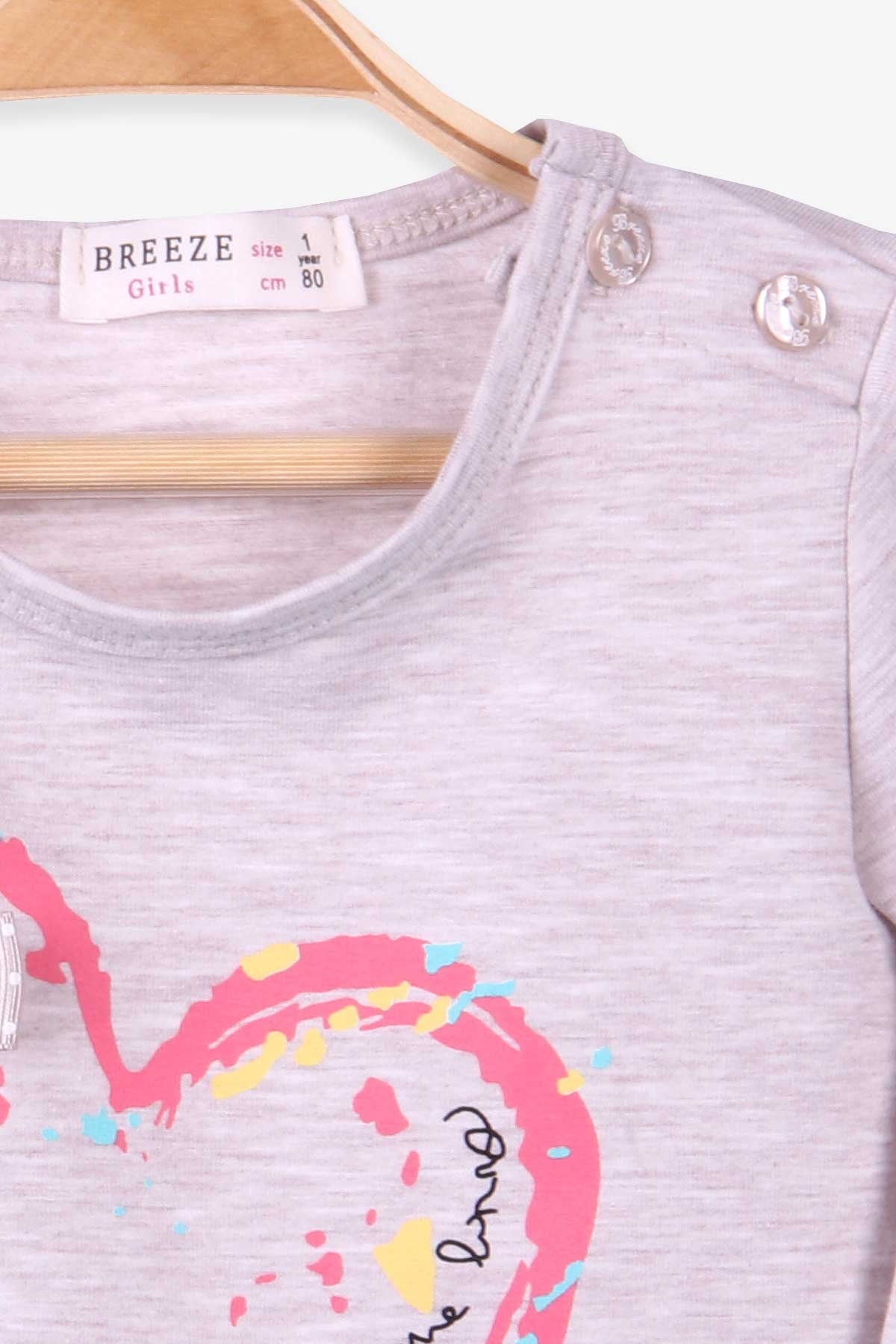 Breeze Kız Çocuk Uzun Kollu Tişört Baskılı Bej Melanj (1-4 Yaş)