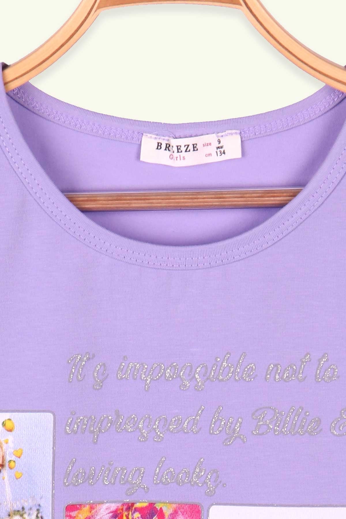 Breeze Kız Çocuk Uzun Kollu Tişört Baskılı Simli Lila (9 Yaş-14 Yaş)