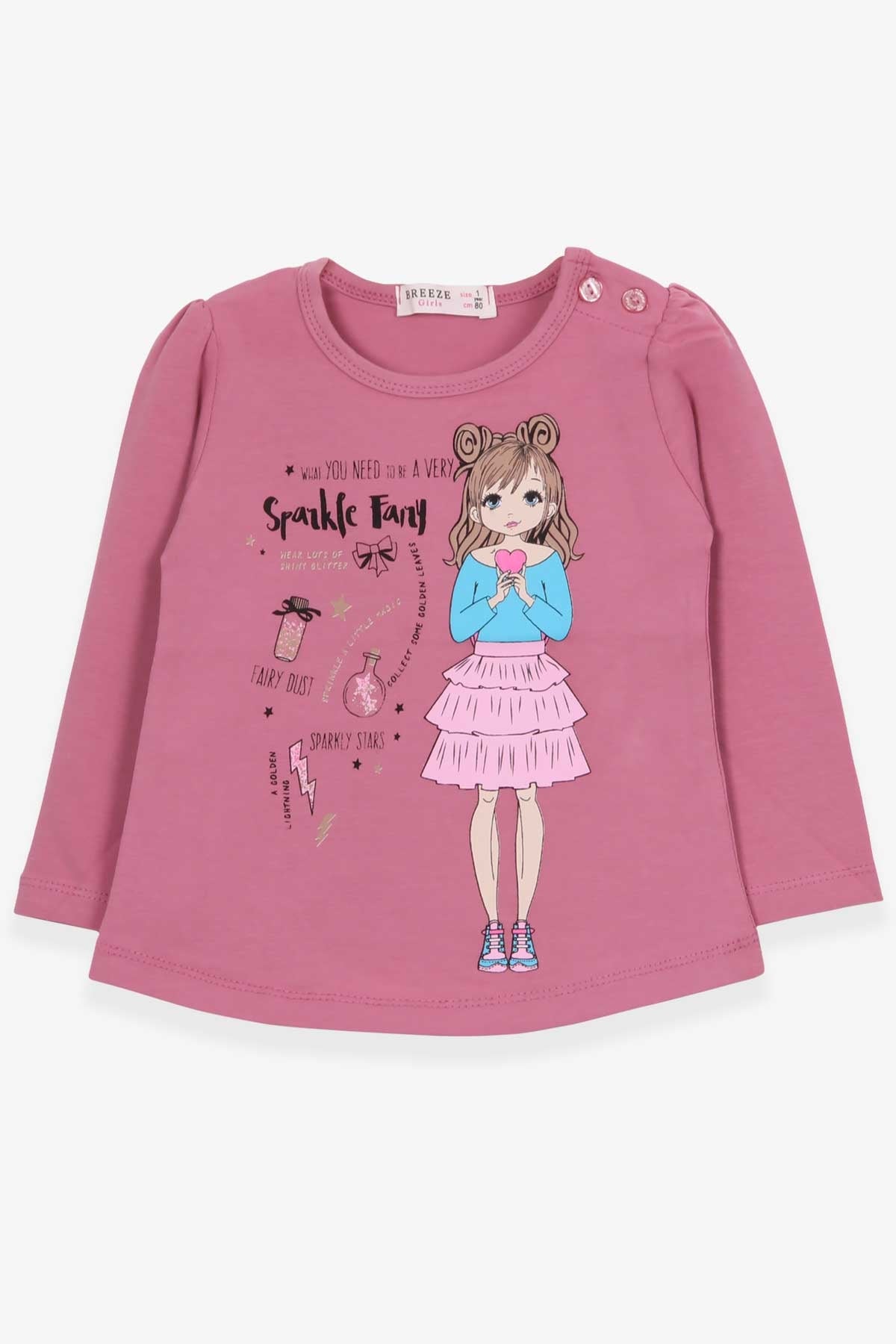 Breeze Kız Çocuk Uzun Kollu Tişört Baskılı Gülkurusu (1-4 Yaş)
