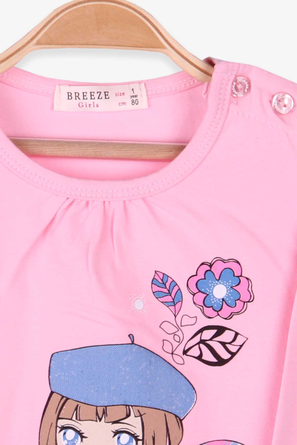 Breeze Kız Çocuk Uzun Kollu Tişört Baskılı Pudra (1-4 Yaş)