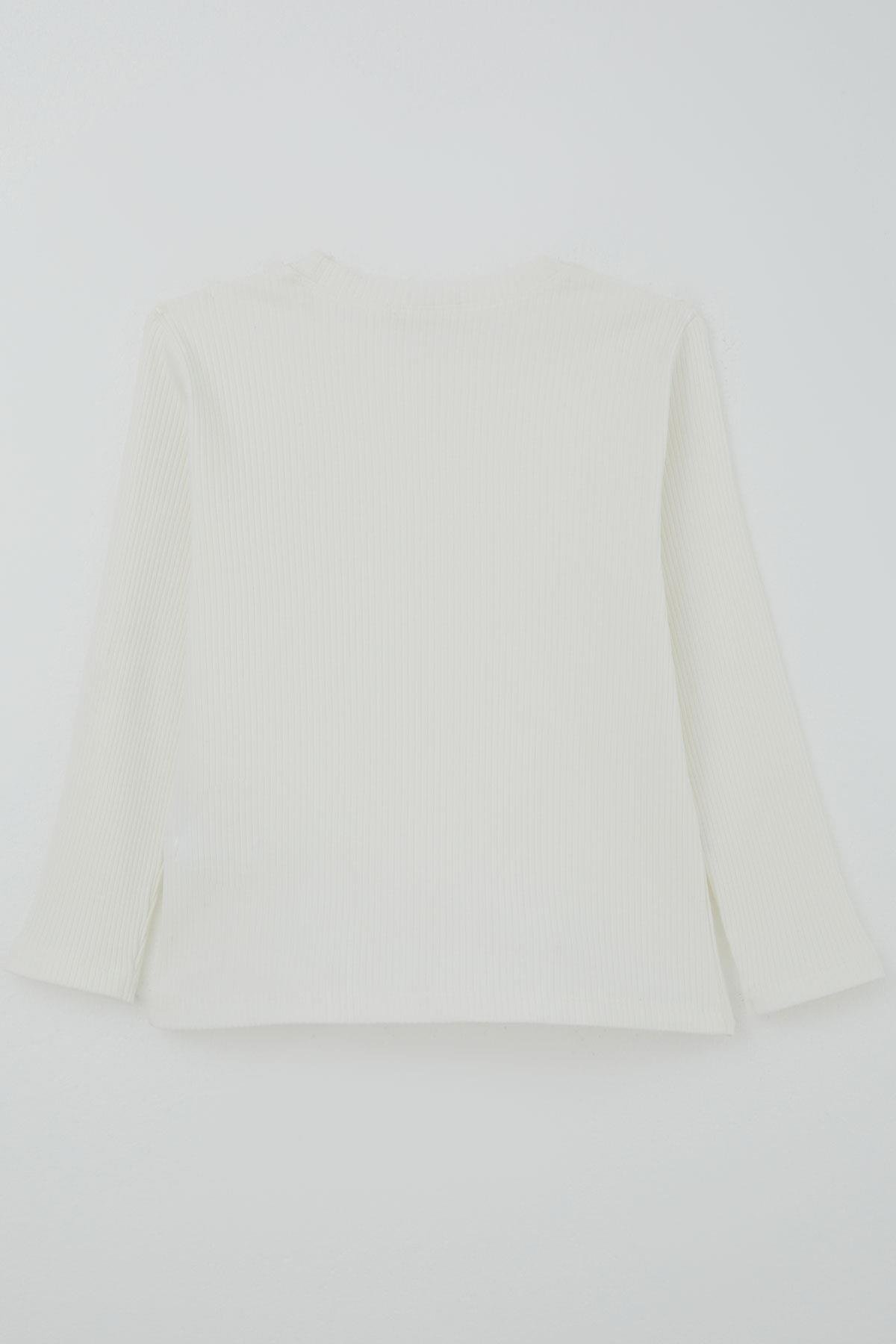 Breeze Kız Çocuk Uzun Kollu Tişört Çiçek Aplike Armalı Ekru (5-10 Yaş)