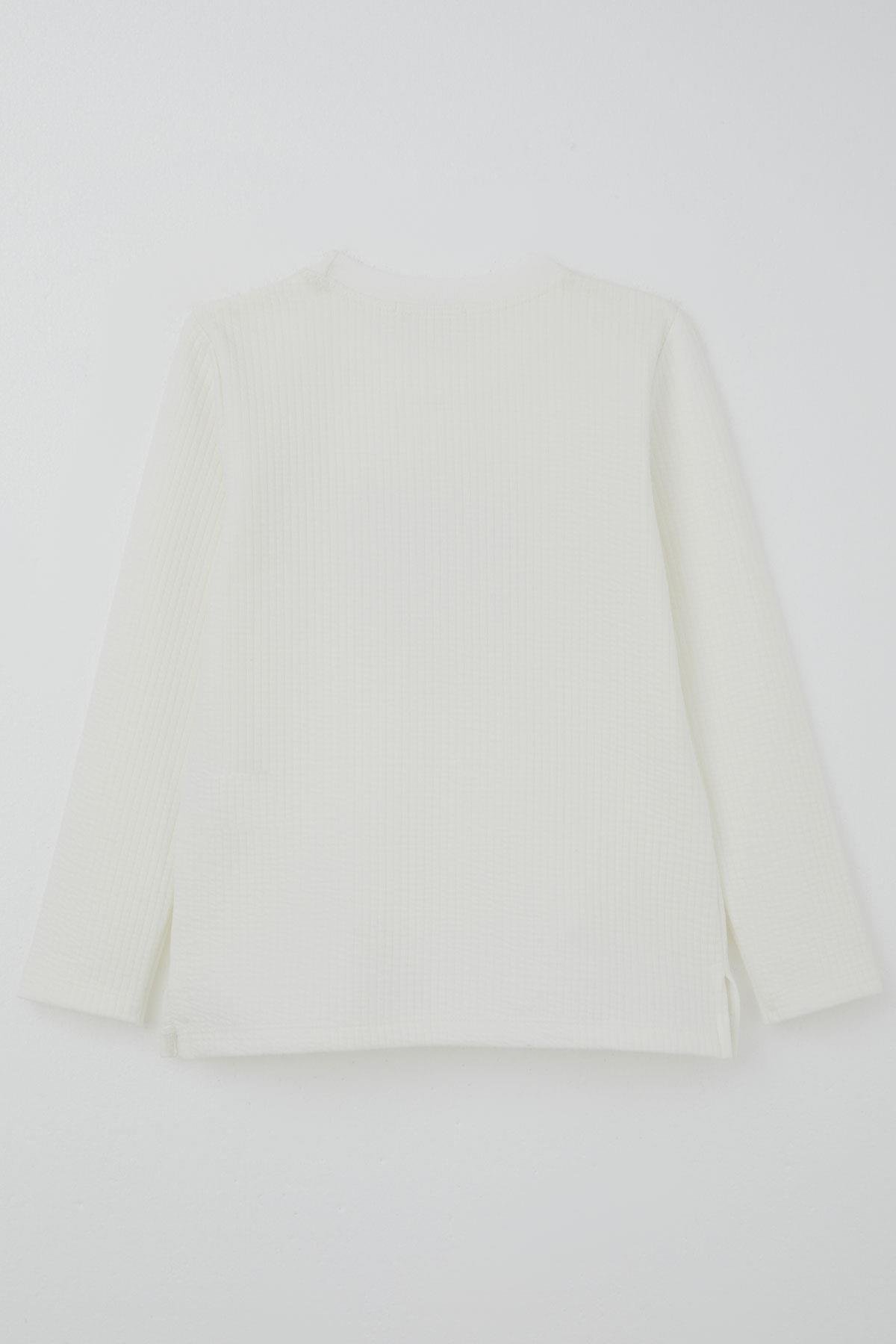 Breeze Kız Çocuk Uzun Kollu Tişört Dantel Aplike Kalp Armalı Pullu Ekru (4-8 Yaş)