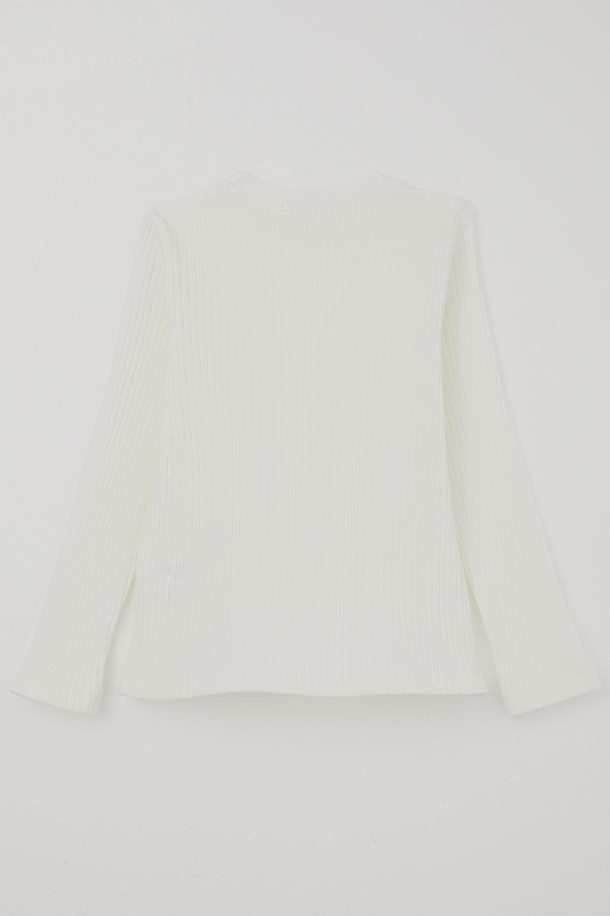 Breeze Kız Çocuk Uzun Kollu Tişört Güpür Armalı İncili Ekru (8-12 Yaş)