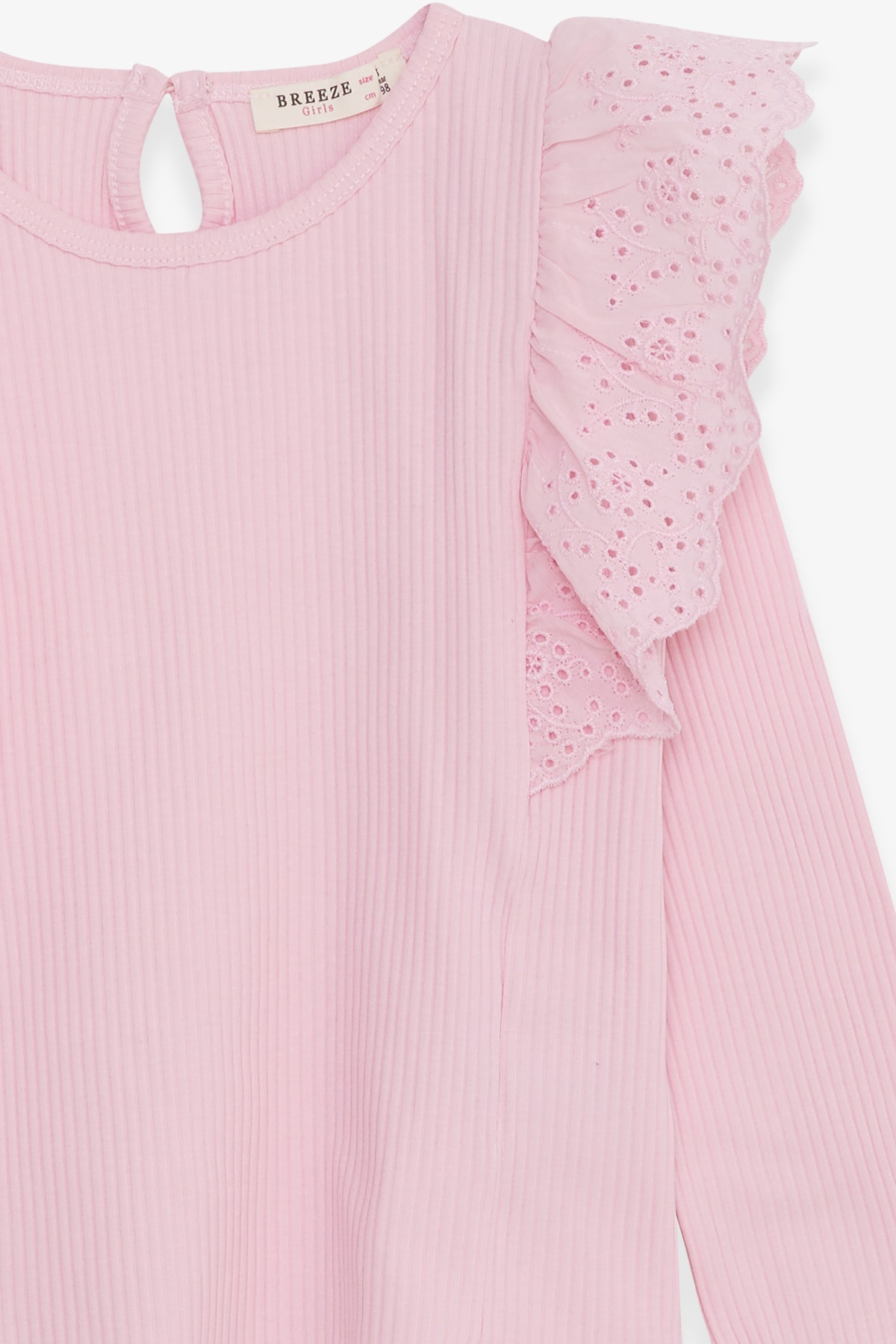 Breeze Kız Çocuk Uzun Kollu Tişört Güpürlü Pembe (3-8 Yaş)