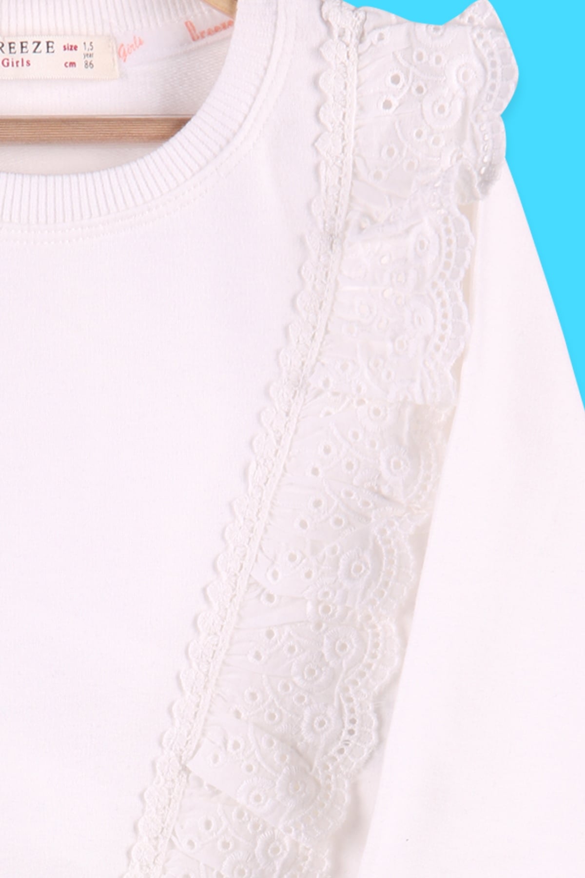 Breeze Kız Çocuk Uzun Kollu Tişört Güpürlü Beyaz (1.5-5 Yaş)