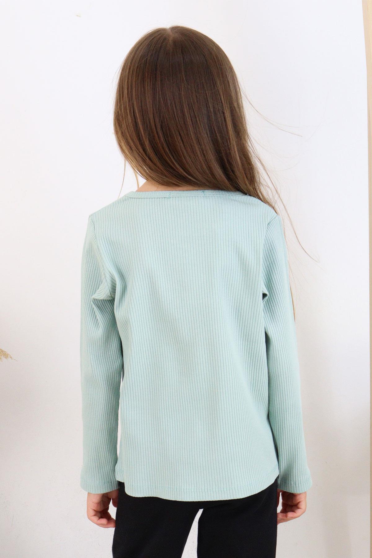 Breeze Kız Çocuk Uzun Kollu Tişört Kalpli Yazı Baskılı Mint Yeşili (4-8 Yaş)