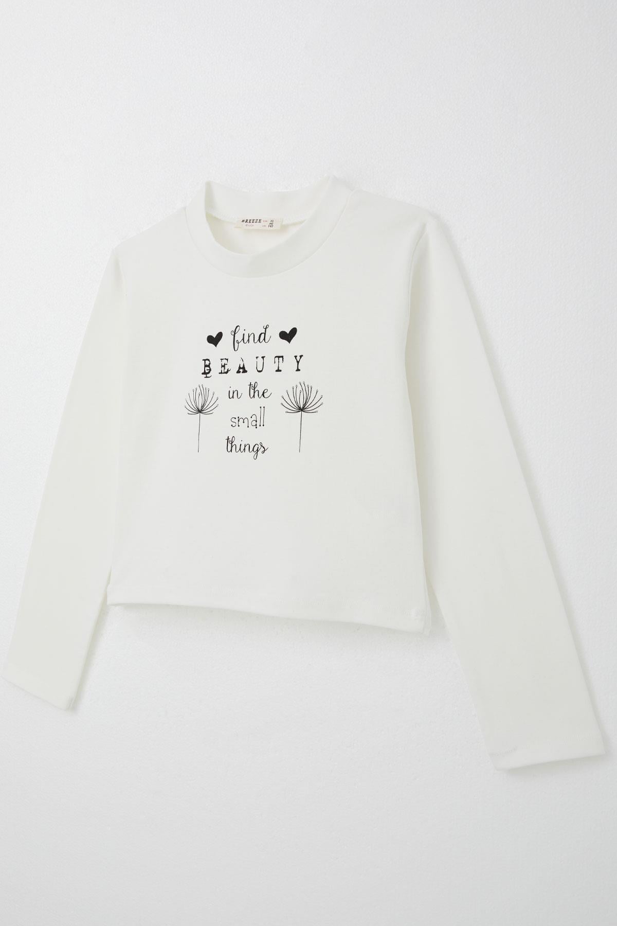 Breeze Kız Çocuk Uzun Kollu Tişört Kemer Boy Yazı Baskılı Ekru (9-14 Yaş)