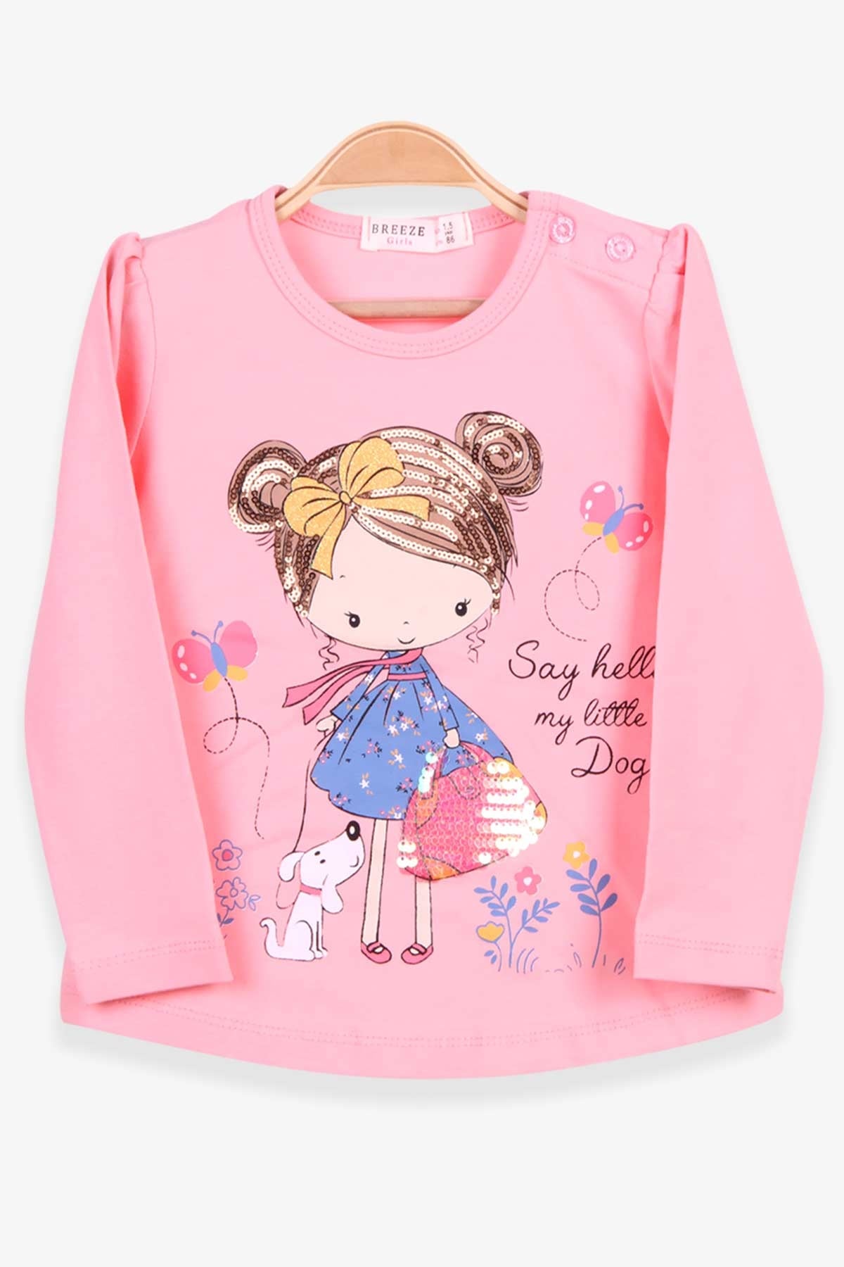 Breeze Kız Çocuk Uzun Kollu Tişört Kız Baskılı Pudra (1.5-5 Yaş)