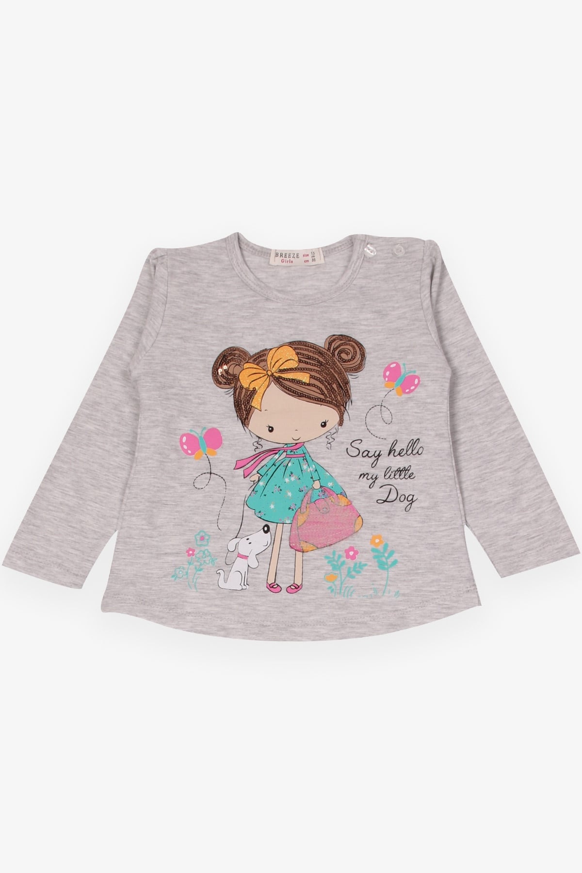Breeze Kız Çocuk Uzun Kollu Tişört Kız Baskılı Açık Gri Melanj (1.5-5 Yaş)
