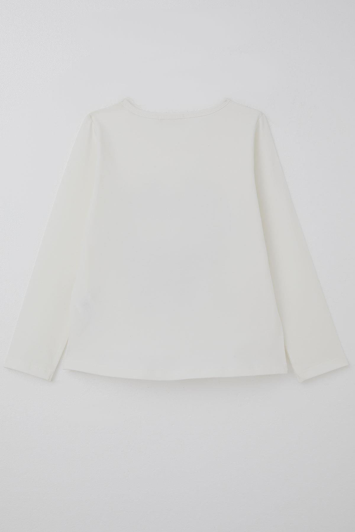 Breeze Kız Çocuk Uzun Kollu Tişört Leoparlı Kelebek Armalı Taşlı Yazı Baskılı Ekru (6-12 Yaş)