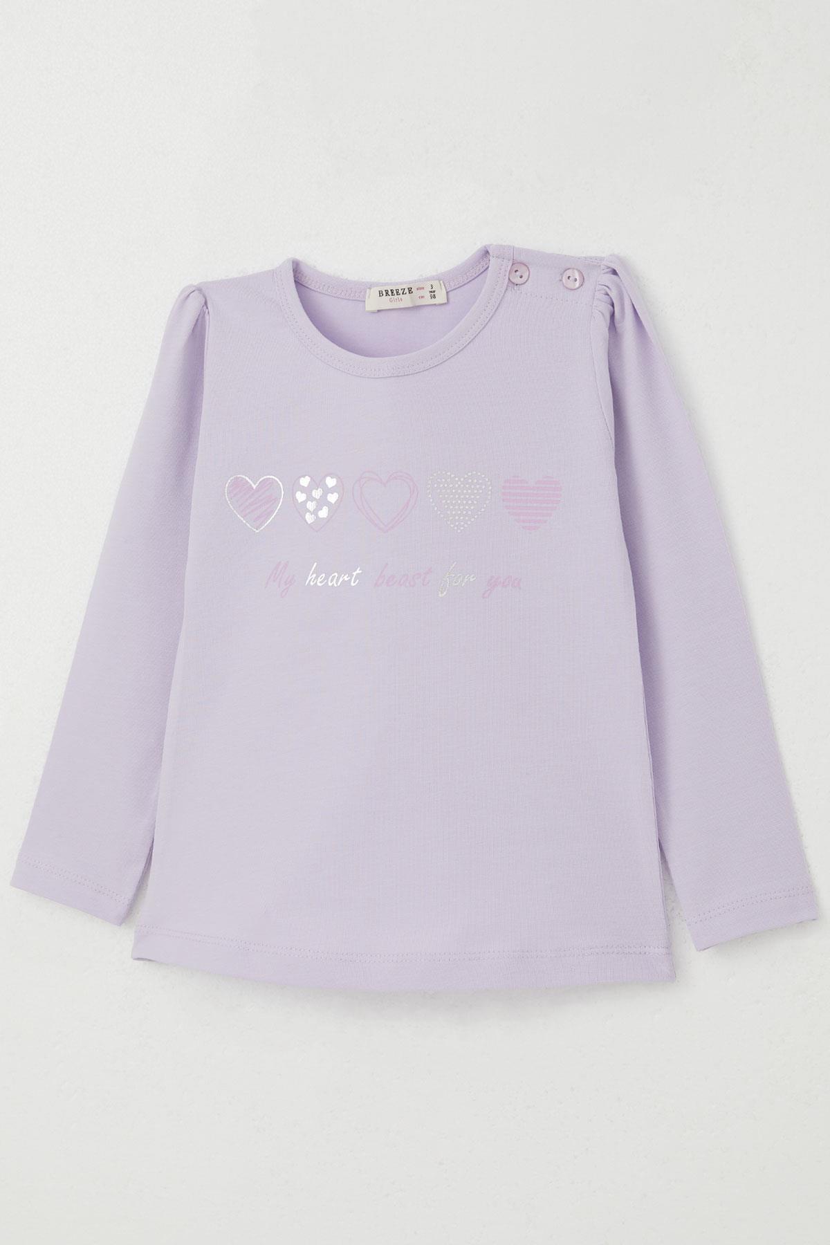 Breeze Kız Çocuk Uzun Kollu Tişört Minik Kalpler Lila (1.5-5 Yaş)
