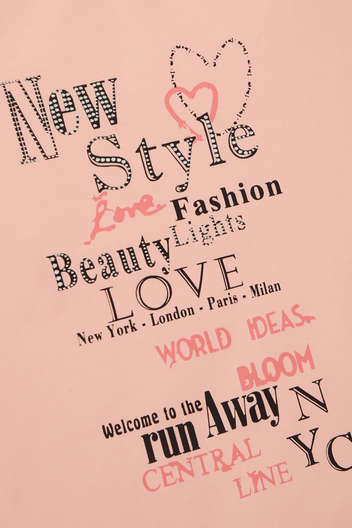 Breeze Kız Çocuk Uzun Kollu Tişört Moda Temalı Yazı Baskılı Somon (6-12 Yaş)