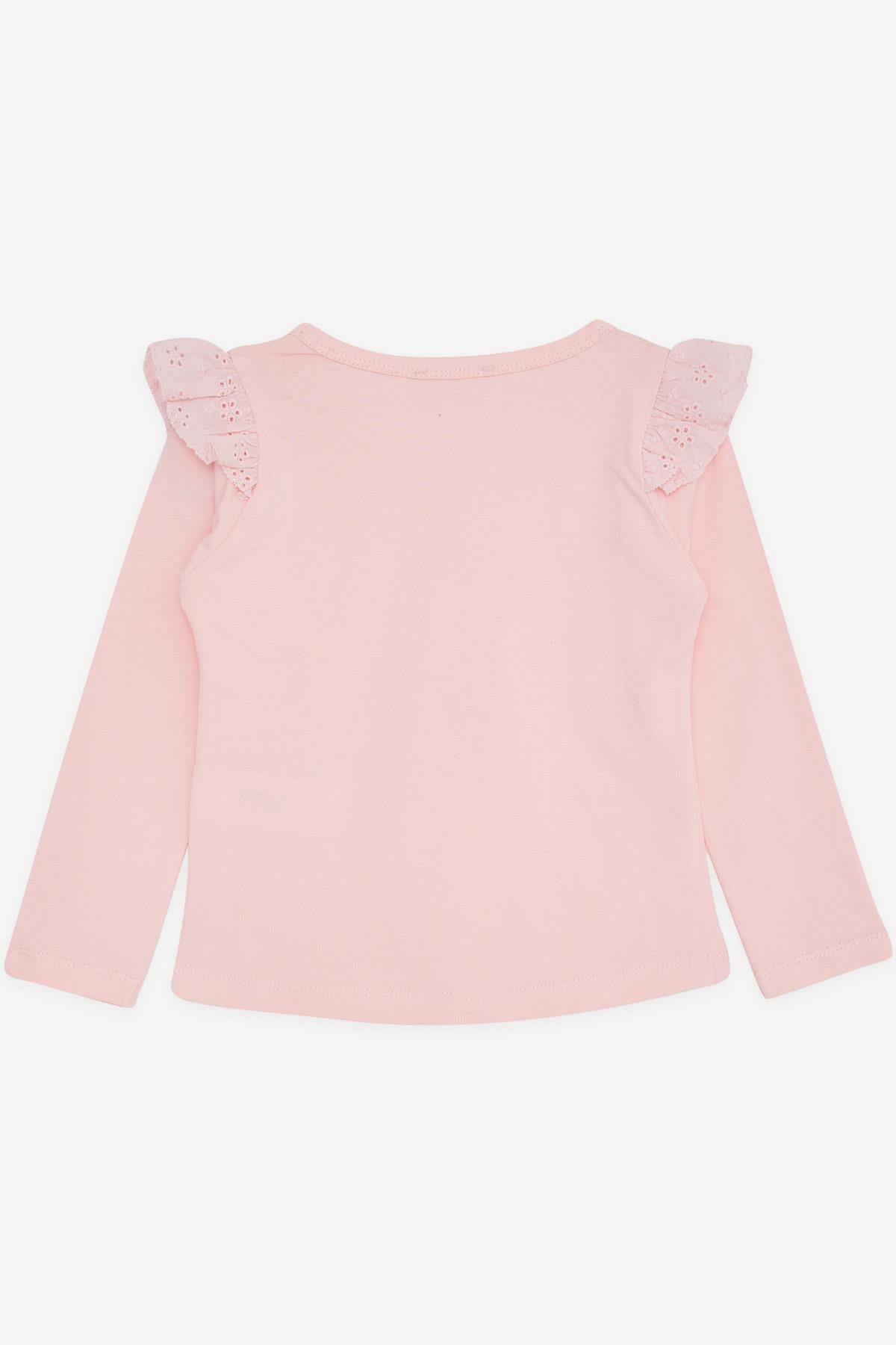 Breeze Kız Çocuk Uzun Kollu Tişört Omuzu Güpürlü Pembe (3-7 Yaş)