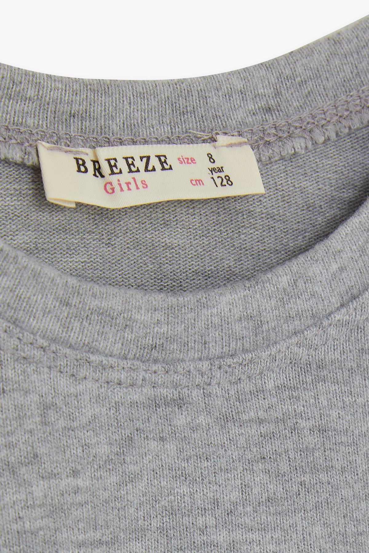 Breeze Kız Çocuk Uzun Kollu Tişört Omuzu Fırfırlı Gri (4-9 Yaş)