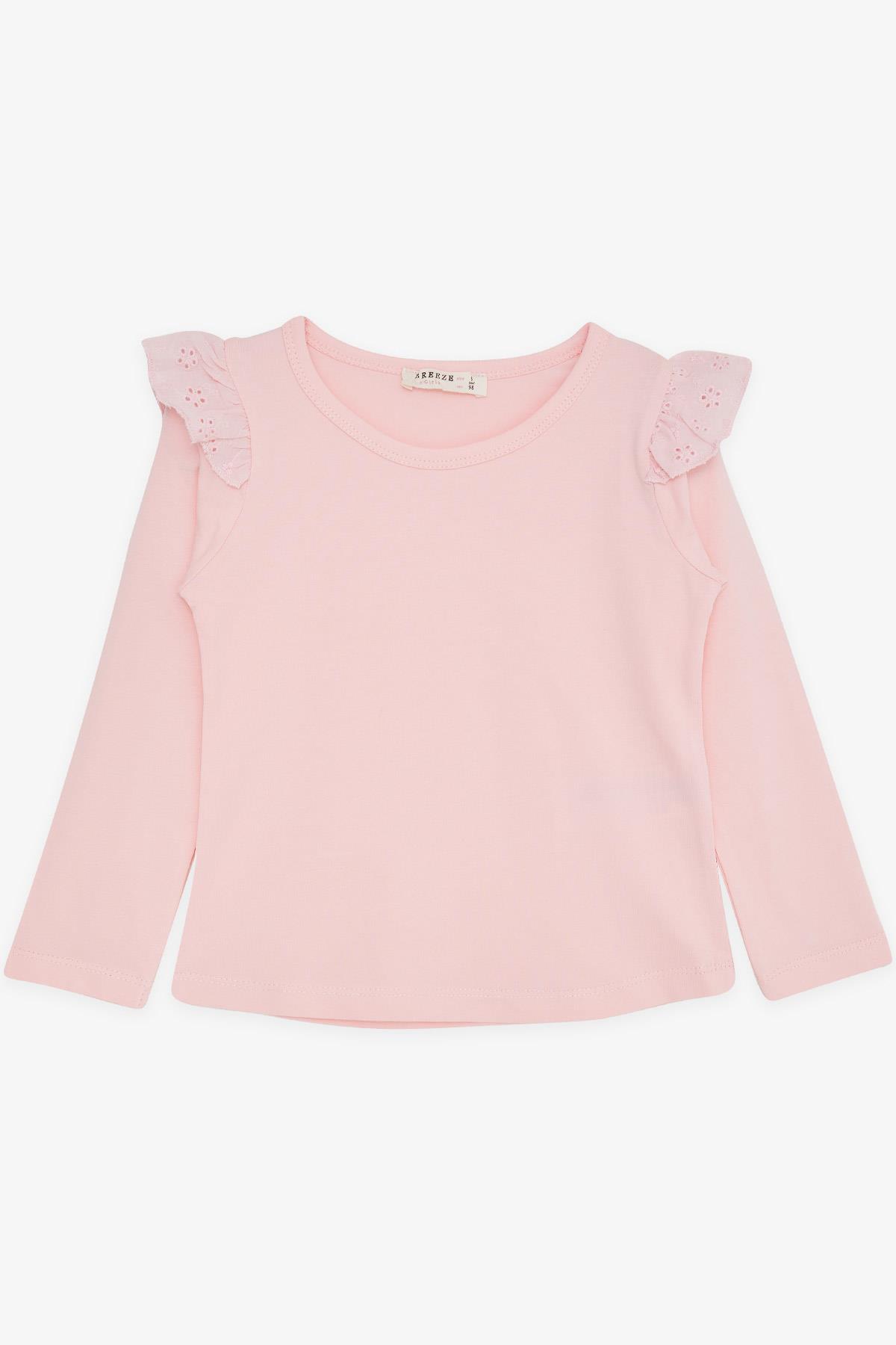 Breeze Kız Çocuk Uzun Kollu Tişört Omuzu Güpürlü Pembe (4 Yaş)
