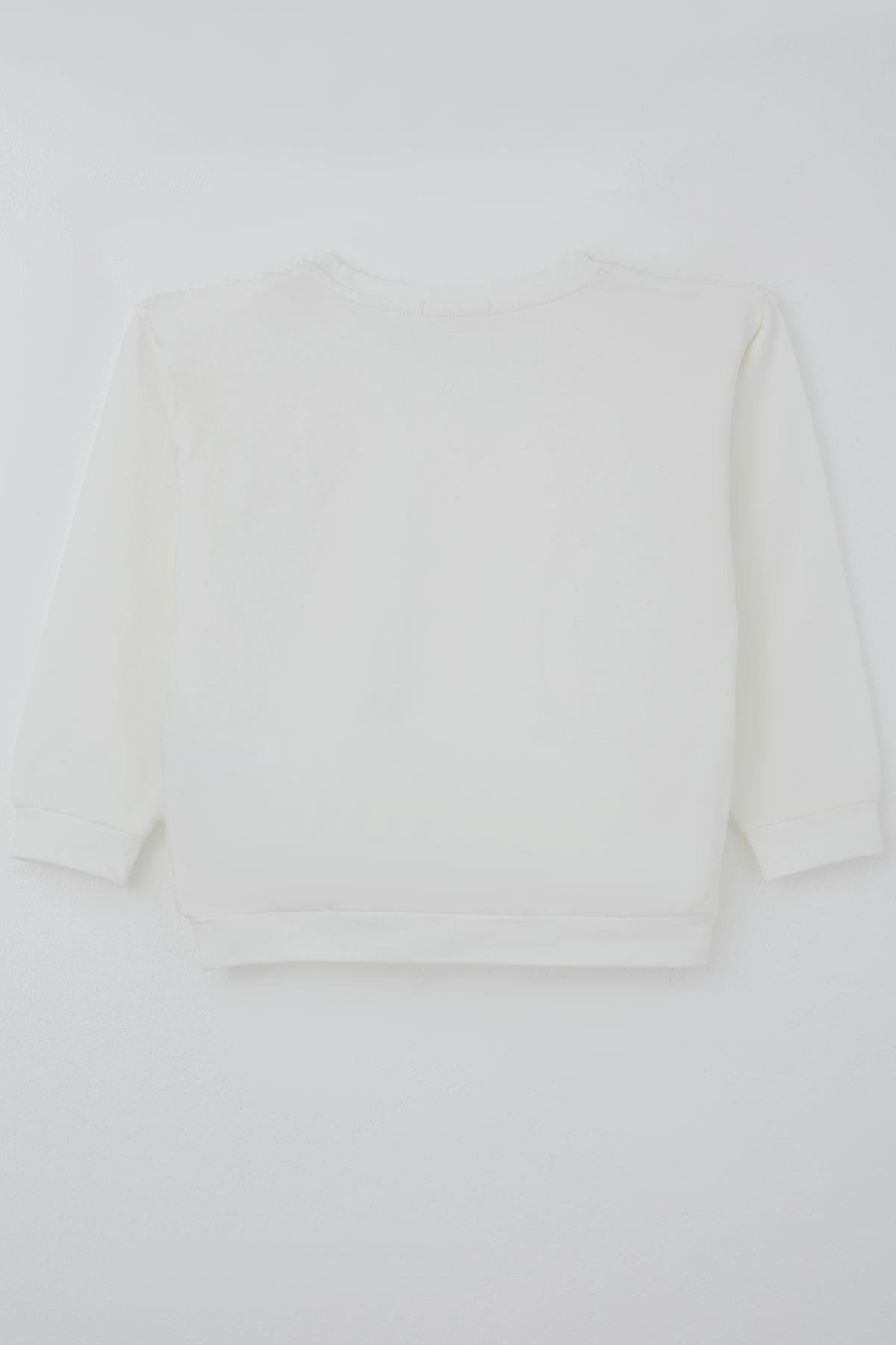 Breeze Kız Çocuk Uzun Kollu Tişört Organze Kabartmalı Gül Detaylı Ekru (6-12 Yaş)