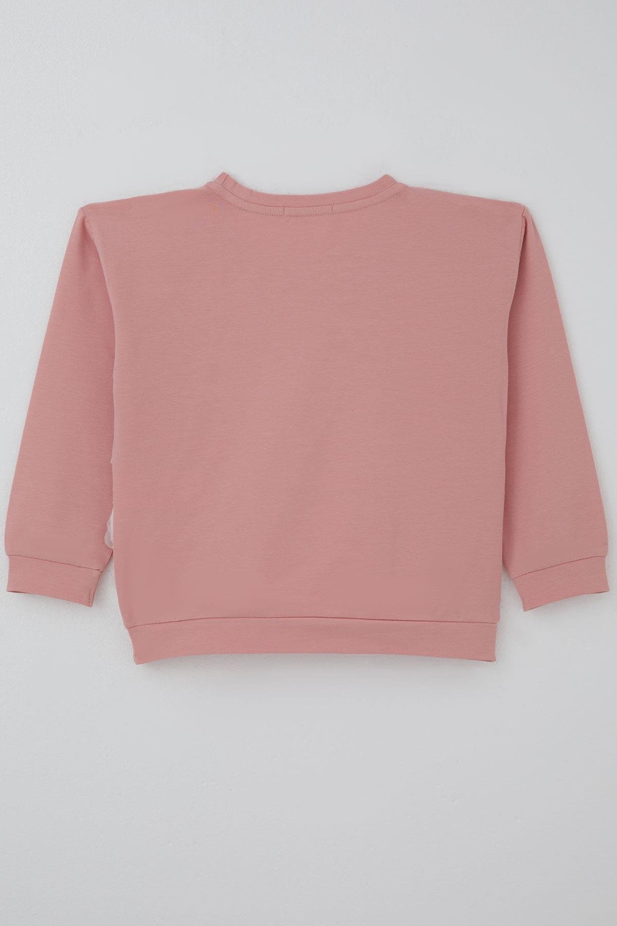 Breeze Kız Çocuk Uzun Kollu Tişört Organze Kabartmalı Gül Detaylı Gülkurusu (6-12 Yaş)