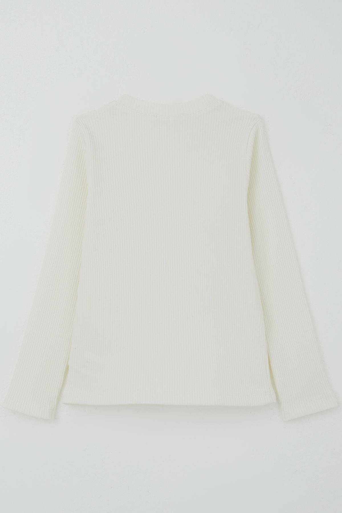 Breeze Kız Çocuk Uzun Kollu Tişört Pullu Fiyonk Armalı Ekru (8-12 Yaş)