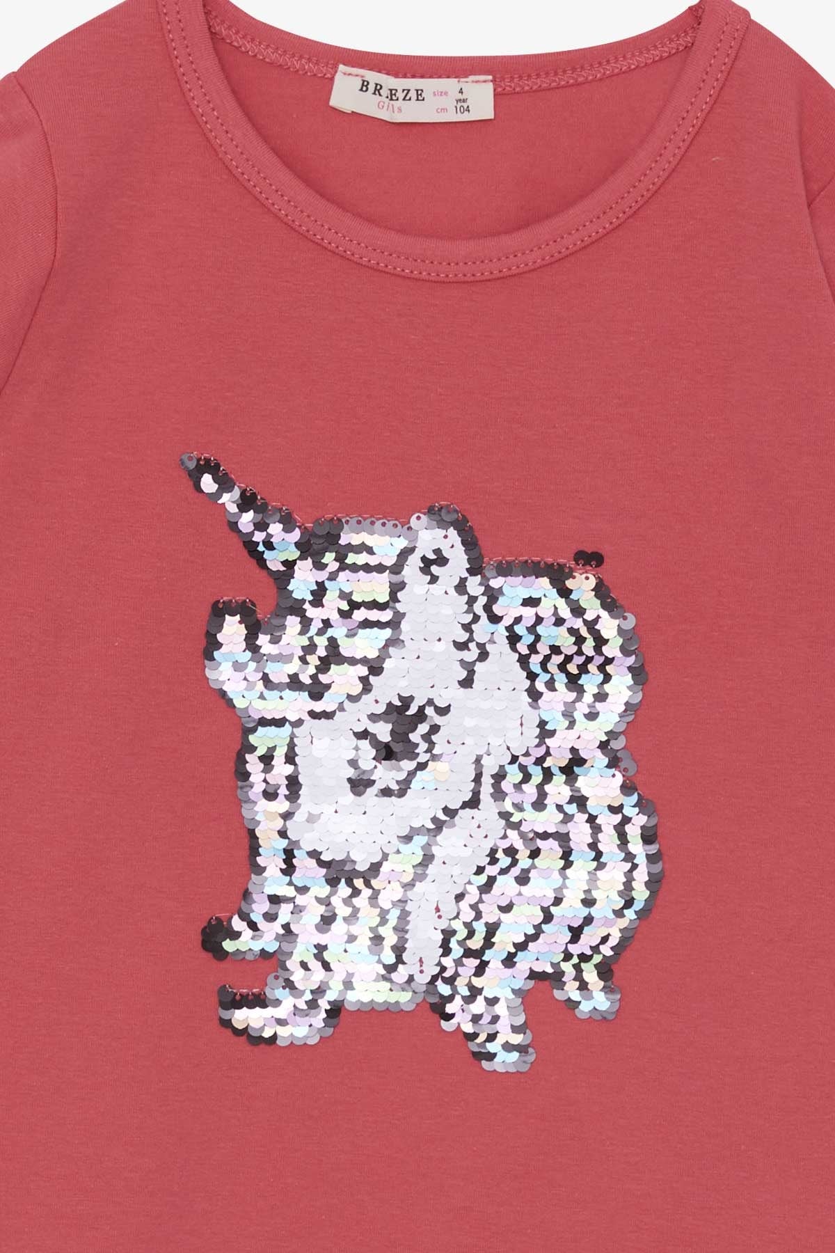 Breeze Kız Çocuk Uzun Kollu Tişört Pullu Unicorn Gülkurusu (4-8 Yaş)