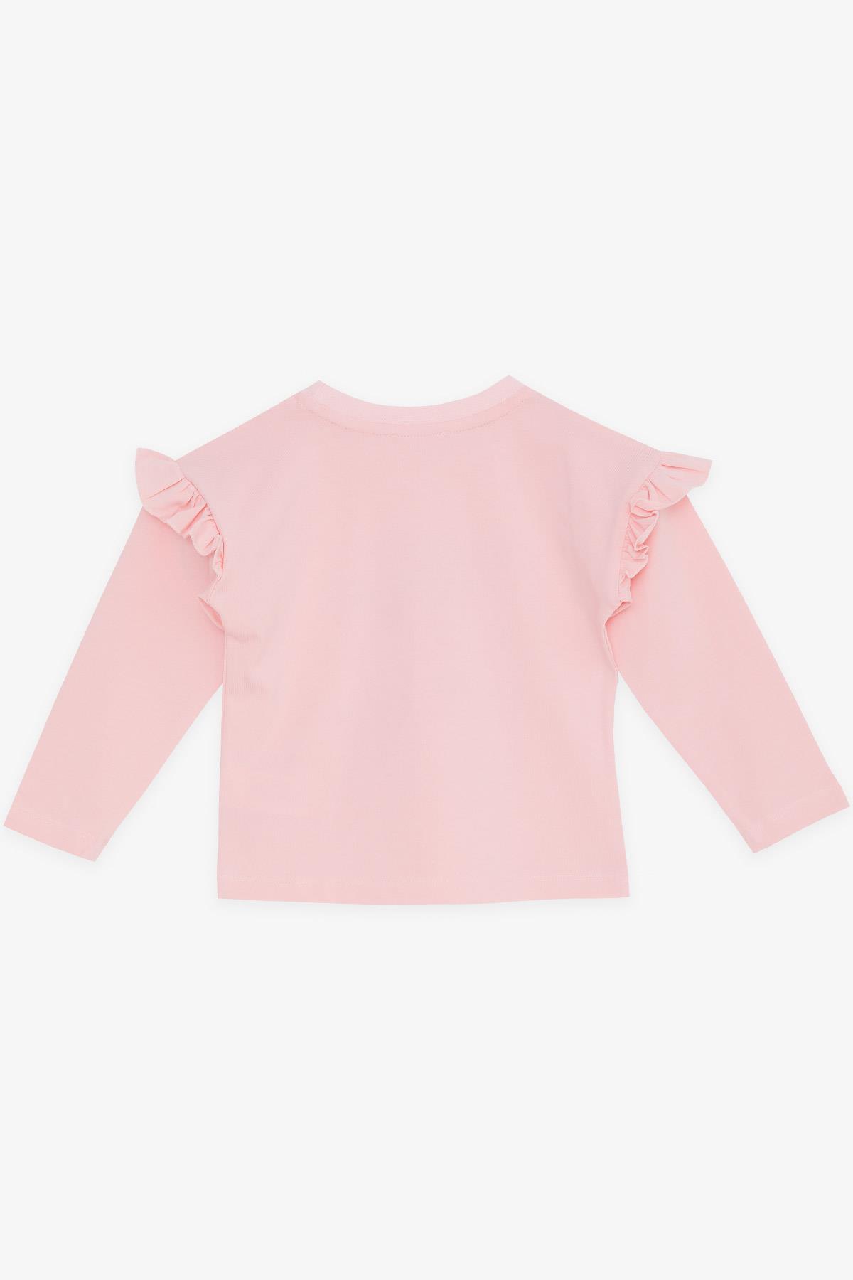 Breeze Kız Çocuk Uzun Kollu Tişört Simli Kalp Baskılı Fırfırlı Pembe (1-4 Yaş)