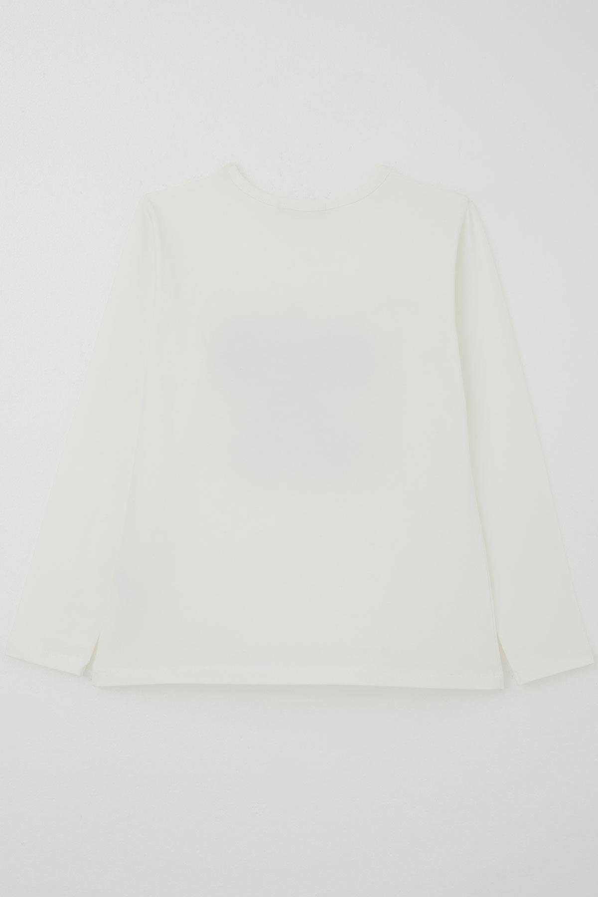 Breeze Kız Çocuk Uzun Kollu Tişört Taş İşlemeli Fiyonklu Ekru (9-14 Yaş)