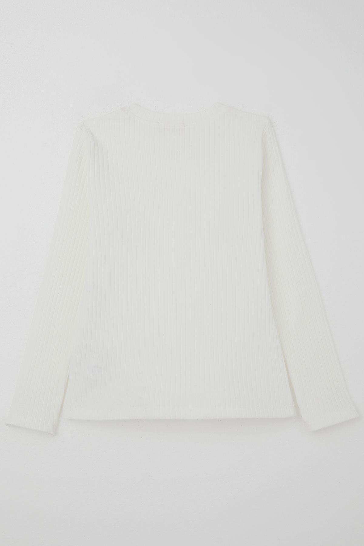 Breeze Kız Çocuk Uzun Kollu Tişört Tül Fiyonk Armalı Pullu Ekru (9-14 Yaş)