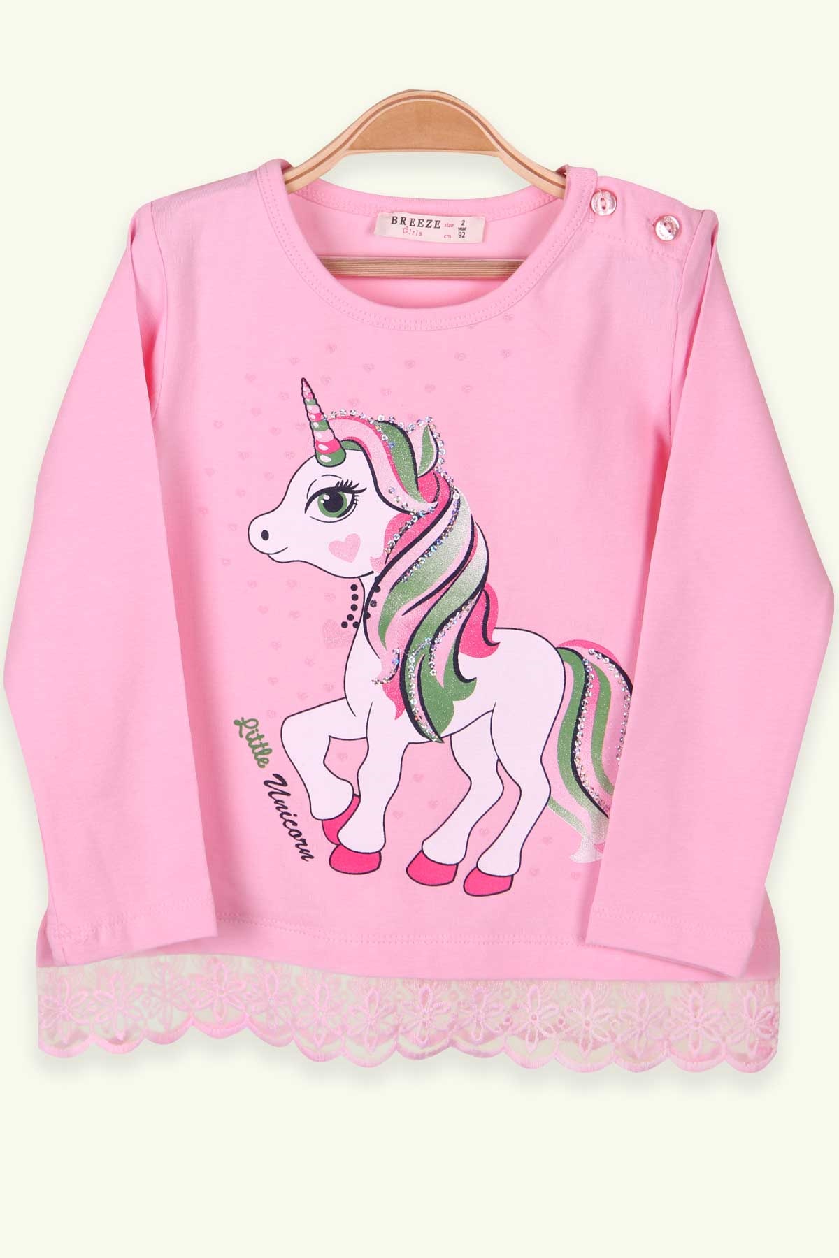 Breeze Kız Çocuk Uzun Kollu Tişört Unicorn Pudra (2-6 Yaş)