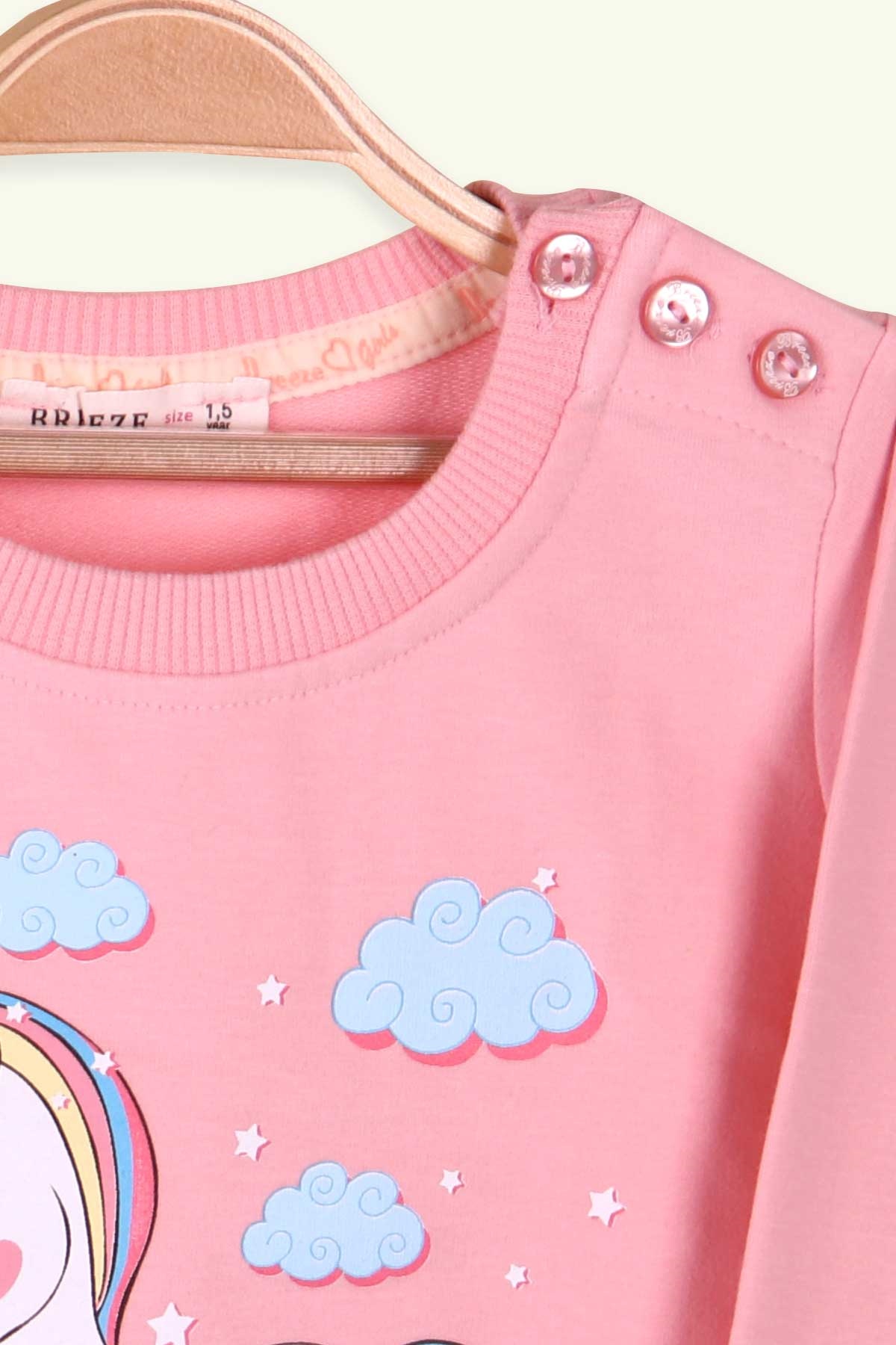 Breeze Kız Çocuk Uzun Kollu Tişört Unicorn Pudra (1.5-5 Yaş)