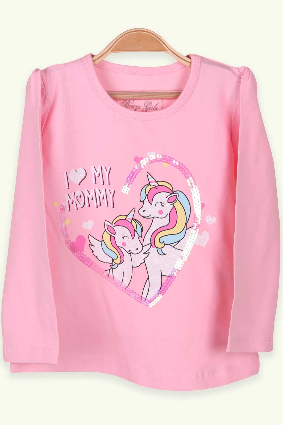 Breeze Kız Çocuk Uzun Kollu Tişört Unicorn Pudra (2-6 Yaş)