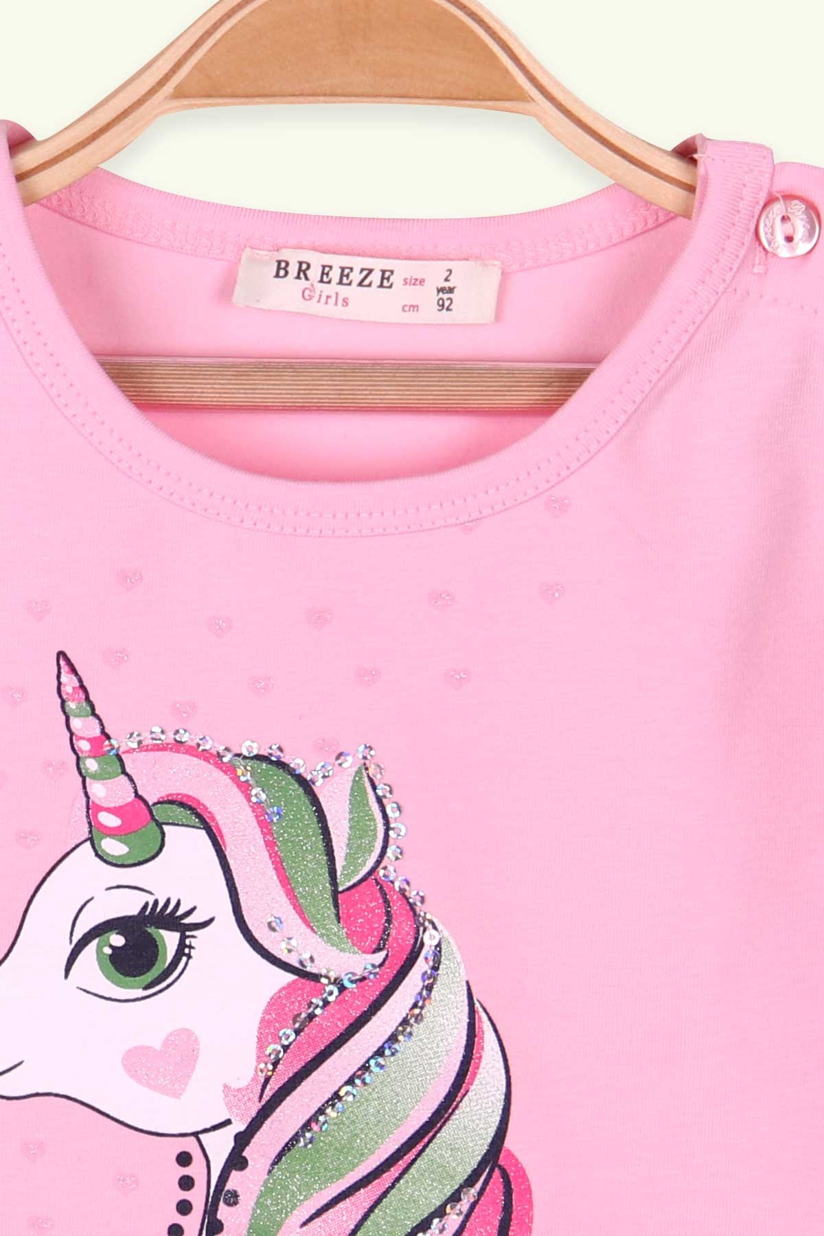 Breeze Kız Çocuk Uzun Kollu Tişört Unicorn Pudra (2-6 Yaş)