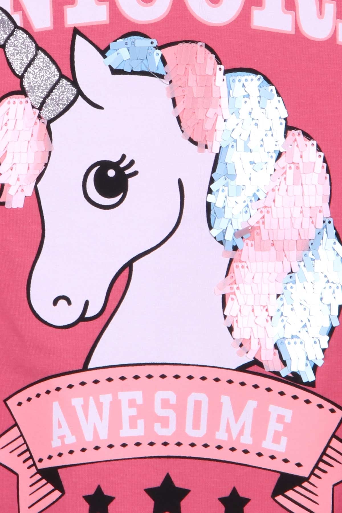 Breeze Kız Çocuk Uzun Kollu Tişört Unicorn Gülkurusu (5-10 Yaş)