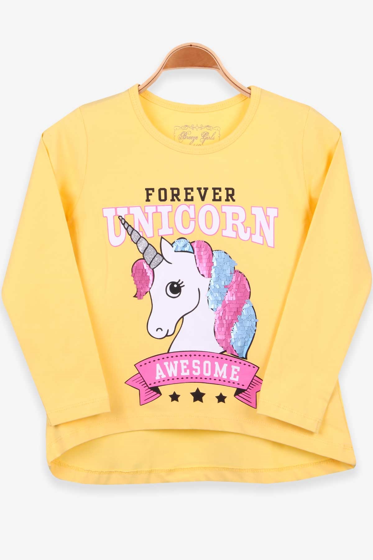 Breeze Kız Çocuk Uzun Kollu Tişört Unicorn Sarı (5-10 Yaş)