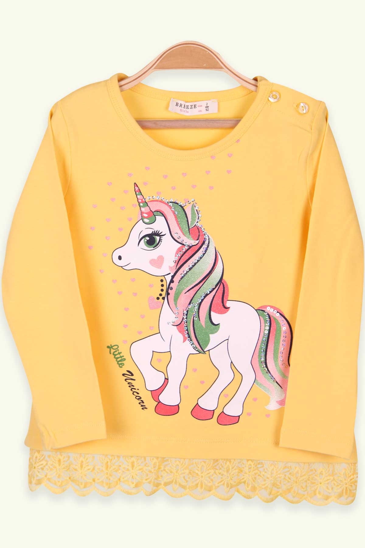 Breeze Kız Çocuk Uzun Kollu Tişört Unicorn Sarı (2-6 Yaş)