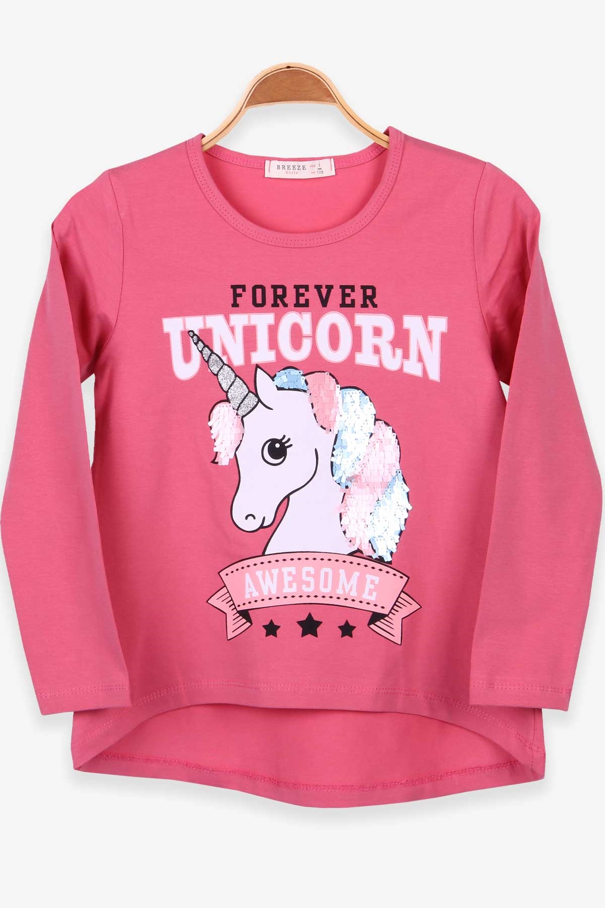 Breeze Kız Çocuk Uzun Kollu Tişört Unicorn Gülkurusu (5-10 Yaş)