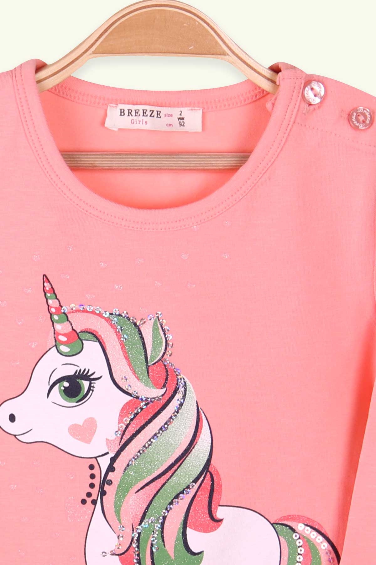 Breeze Kız Çocuk Uzun Kollu Tişört Unicorn Somon (2-6 Yaş)