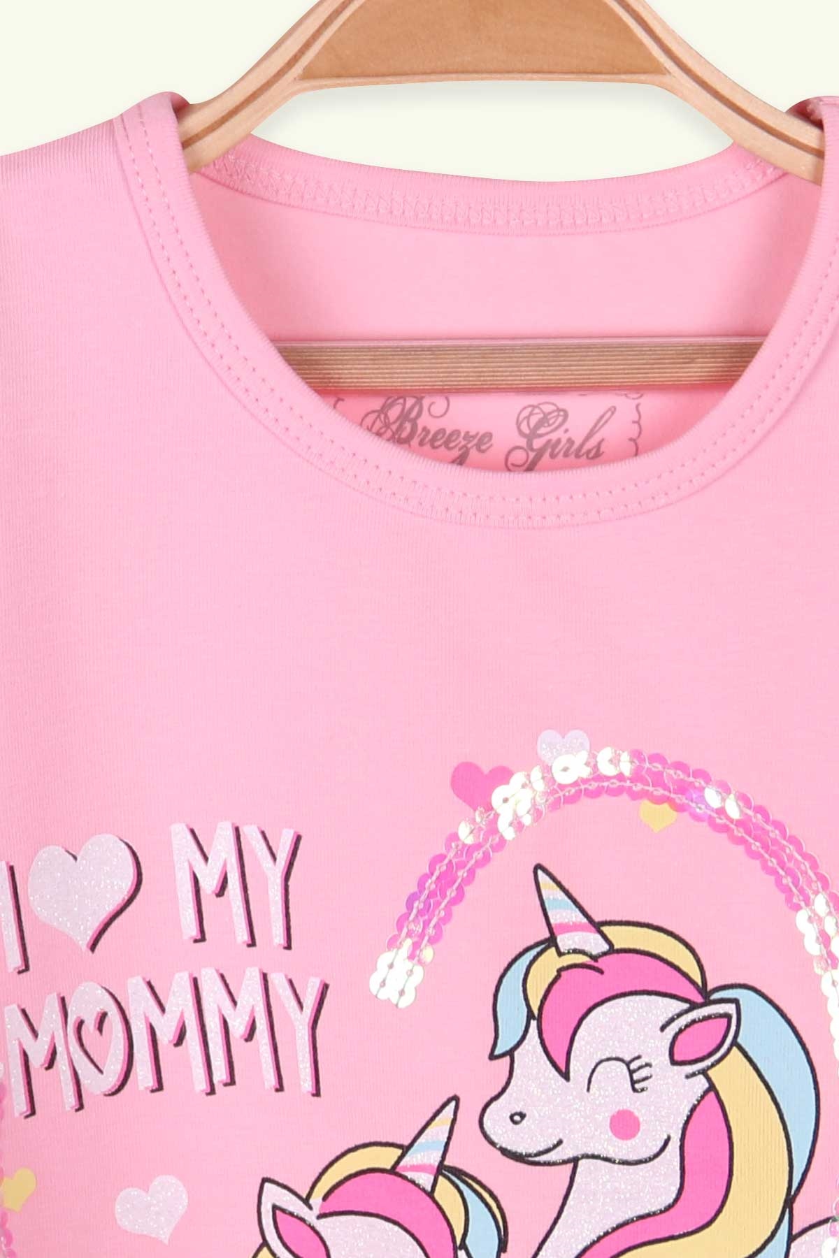 Breeze Kız Çocuk Uzun Kollu Tişört Unicorn Pudra (2-6 Yaş)