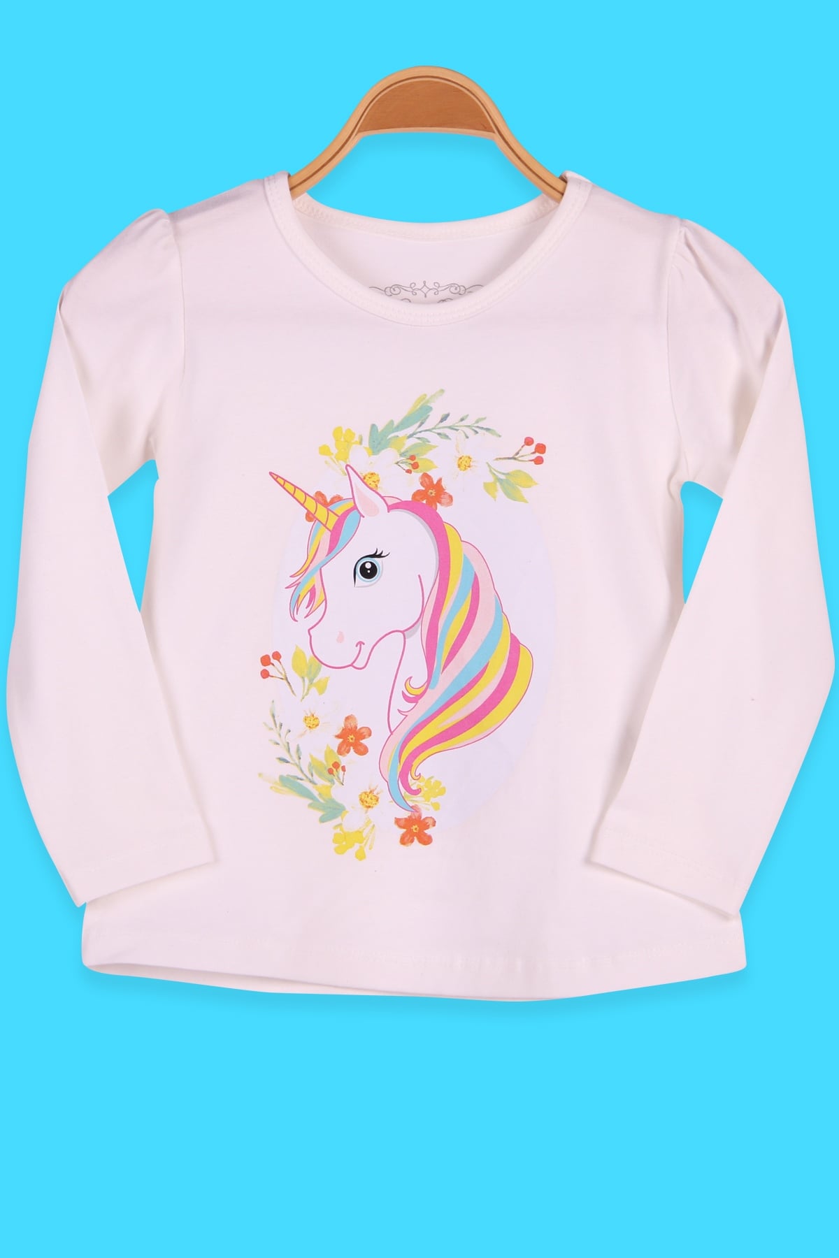 Breeze Kız Çocuk Uzun Kollu Tişört Unicorn Baskılı Beyaz (2-6 Yaş)