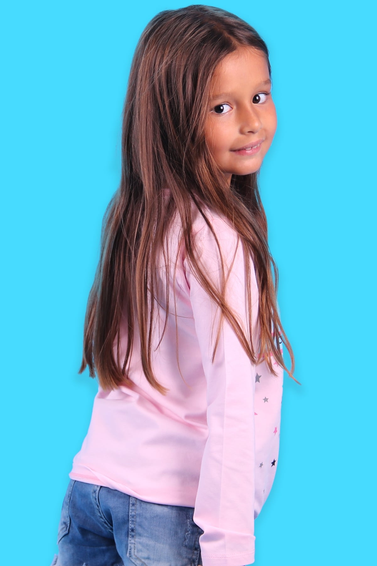Breeze Kız Çocuk Uzun Kollu Tişört Unikorn Baskılı Pul İşlemeli Pudra (4-8 Yaş)