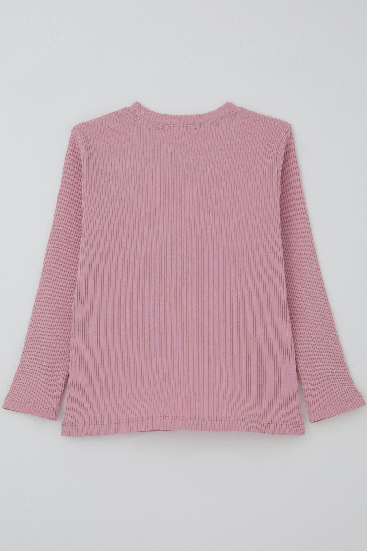 Breeze Kız Çocuk Uzun Kollu Tişört Vintage Dantel Fiyonk Aplikeli Gülkurusu (5-10 Yaş)