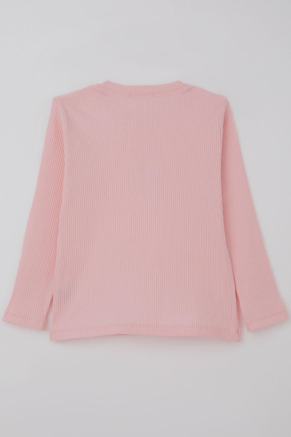 Breeze Kız Çocuk Uzun Kollu Tişört Vintage Dantel Fiyonk Aplikeli Pembe (5-9 Yaş)